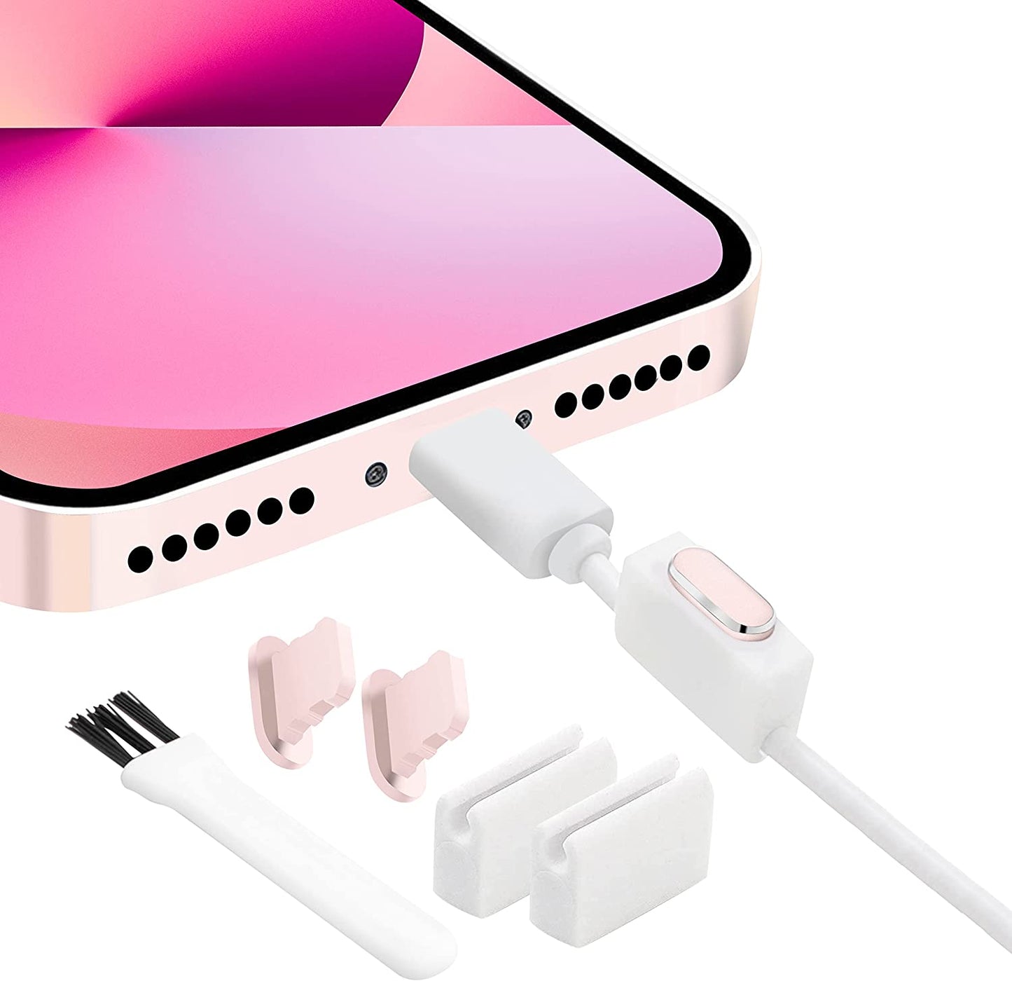 Portplugs Anti-Dust Plugs (2-Pack) Compatible with Iphone 14/13/12/11/X/XS/8/7, Plus/Max/Pro/Mini, Ipad - Aluminum, Includes 2 Holders & Cleaning Brush (Black)  PortPlugs Pink  