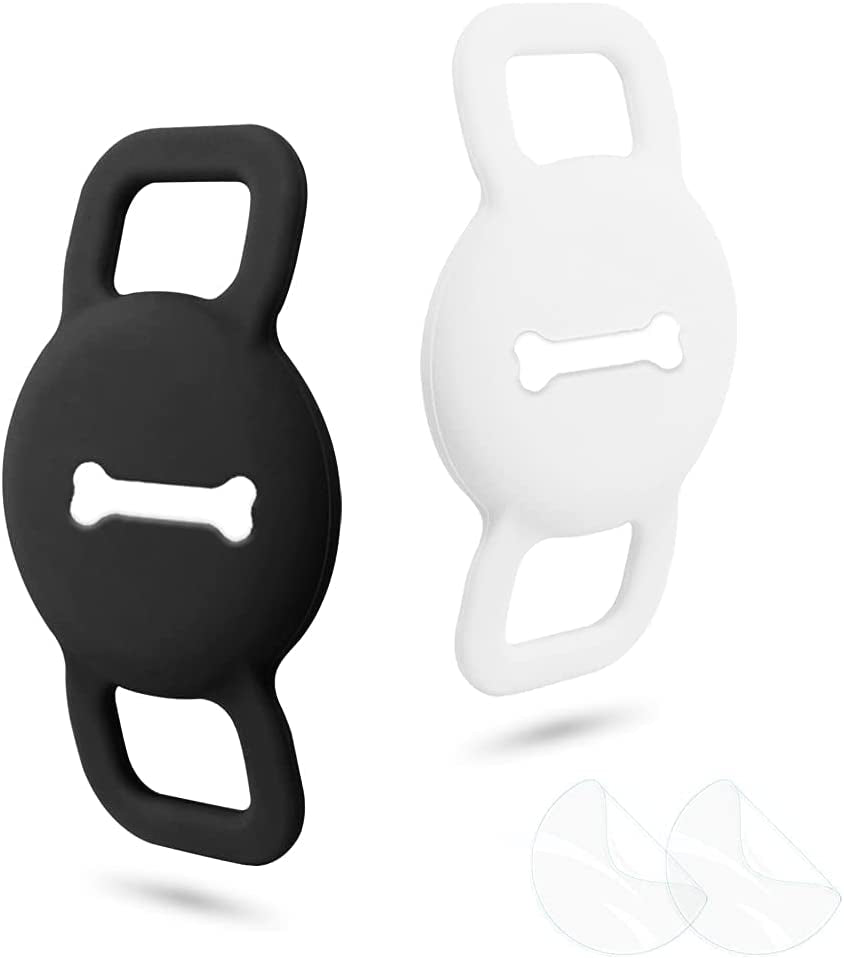 WHALEZON Airtag Cat Collar Holder, Small Air Tag Dog Collar Holder Compatible with Apple Tag, Anti-Lost Pet Tracker Cases Fit on Puppy Collars 3/8" 5/8"  WHALEZON B1 Black, White  