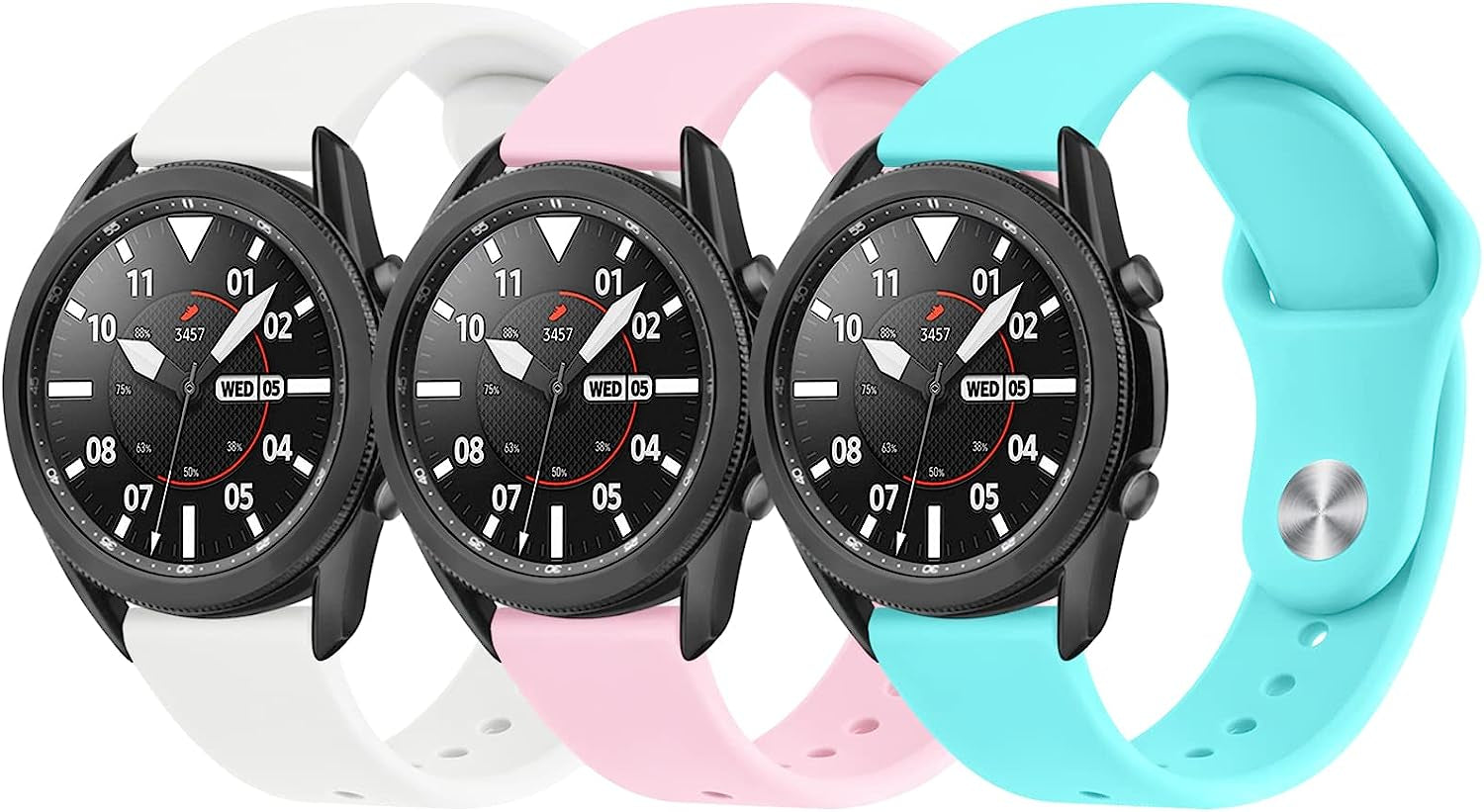 3 PACK Bands Compatible with Samsung Galaxy Watch 3 Bands 45Mm, Galaxy Watch 46Mm Band, 22Mm Adjustable Soft Silicone Sport Strap Replacement Band for Galaxy Watch 3 45Mm Women Men  Wanme Light Blue+Pink+White  