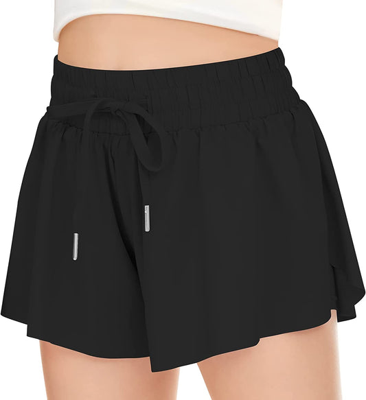 Girls Athletic Flowy Shorts with Pocket 2 in 1 Butterfly Shorts for Teen Girls Youth Running Sports Spandex Shorts  RISSCAN   