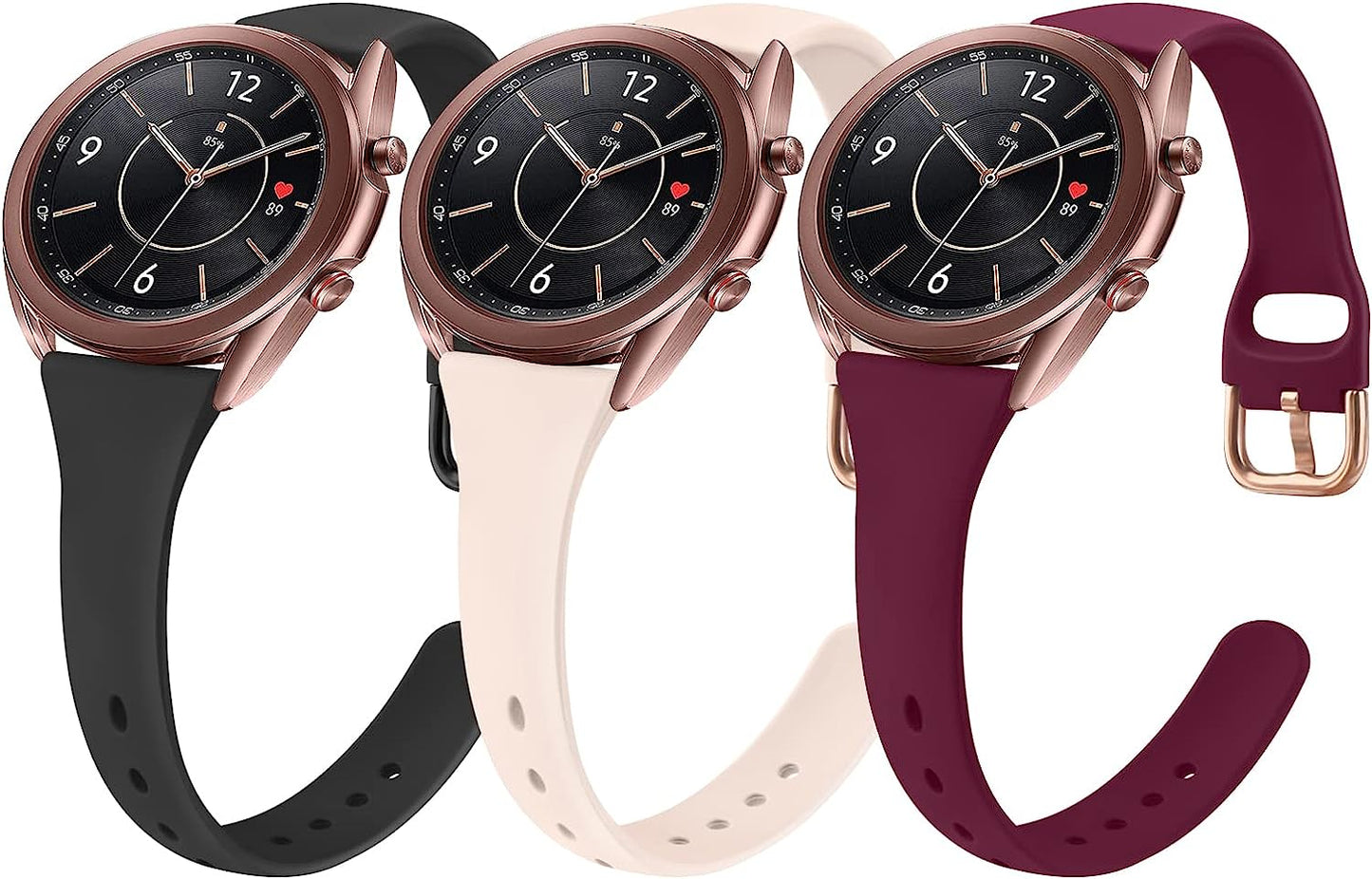 3 Pack Slim Bands for Samsung Galaxy Watch 3 Bands 41Mm Women Men, 20Mm Soft Silicone Replacement Wristband Sport Strap for Galaxy Watch 3 Bands 41Mm  Meliya   