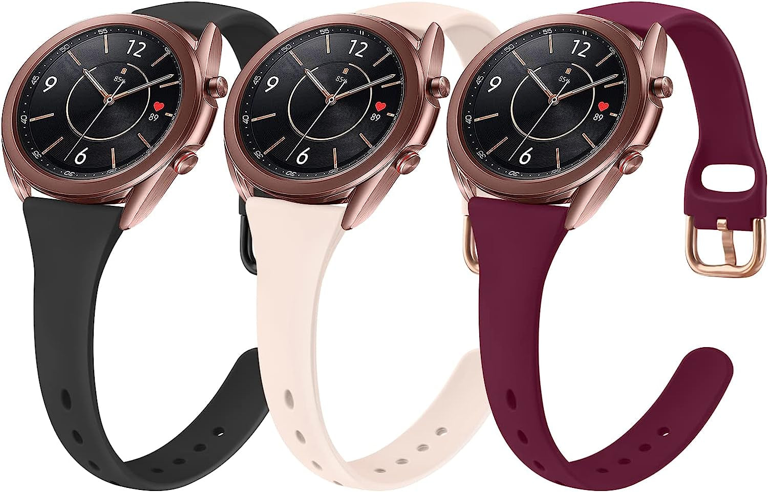 3 Pack Slim Bands for Samsung Galaxy Watch 3 Bands 41Mm Women Men, 20Mm Soft Silicone Replacement Wristband Sport Strap for Galaxy Watch 3 Bands 41Mm  Meliya   