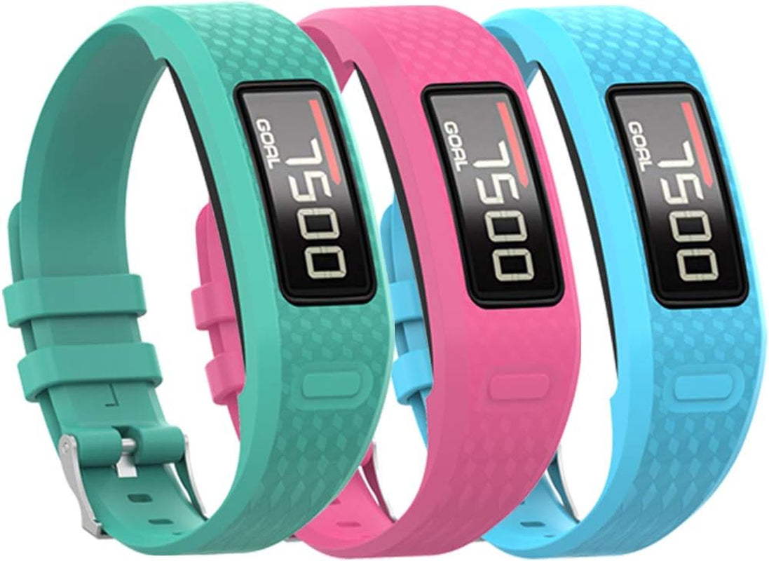 QGHXO Band for Garmin Vivofit 1 / Vivofit2, Soft Silicone Replacement Watch Band Strap for Garmin Vivofit 1 / Vivofit 2 Activity Tracker, Small, Large, Ten Colors  QGHXO Blue&Pink&Teal Small 