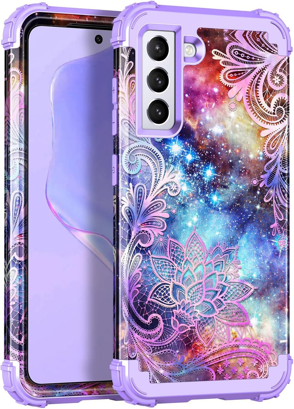 Rancase for Galaxy S21 plus 5G Case,Three Layer Heavy Duty Shockproof Protection Hard Plastic Bumper +Soft Silicone Rubber Protective Case for Samsung Galaxy S21 plus 5G 6.7 Inch,Black  Rancase B-Purple Mandala  