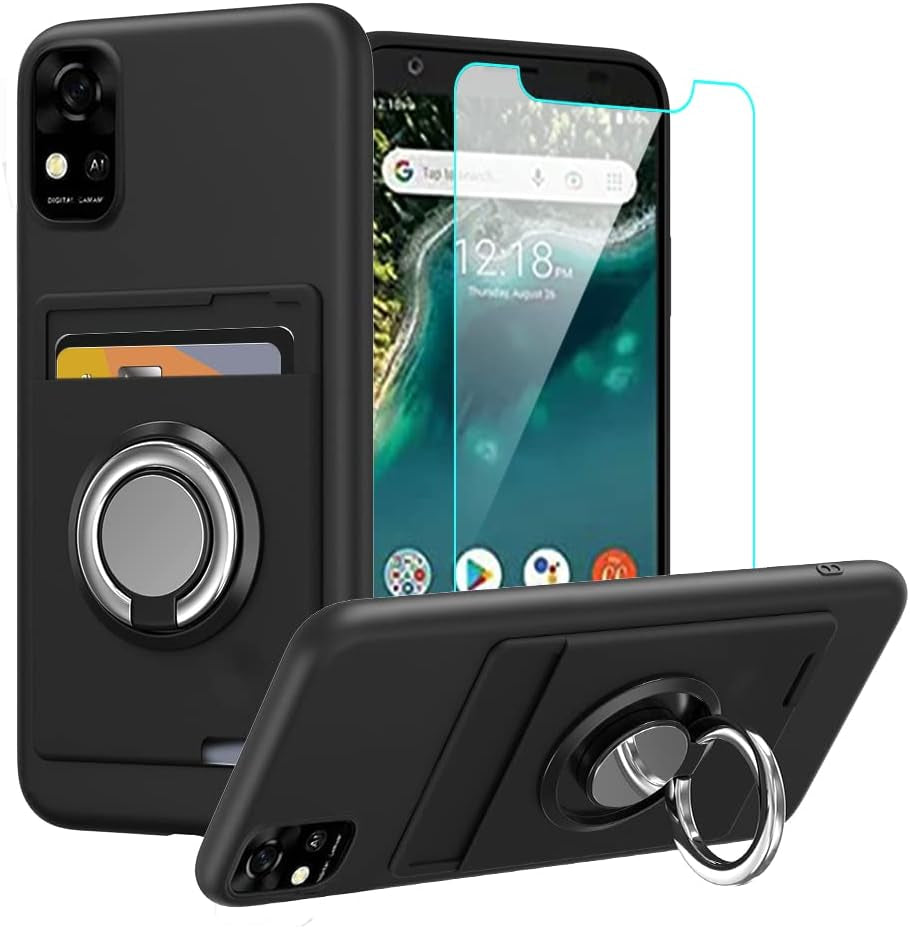 Anneey for Oneplus 11 5G Phone Case with Tempered Glass Screen Protector, Card Holder with Ring Stand Case for 1+ 11 5G Cover - Black  Anneey Zte Avid 589 Z51589  