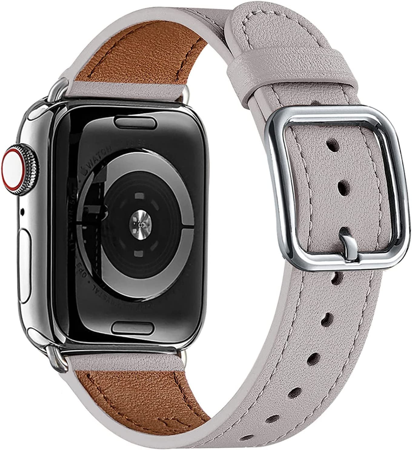 MNBVCXZ Compatible with Apple Watch Band 38Mm 40Mm 41Mm 42Mm 44Mm 45Mm 49Mm Women Men Girls Boys Genuine Leather Replacement Strap for Iwatch Series 8 7 6 5 4 3 2 1 Iwatch Ultra SE (Pink Sand/Rose Gold)  MNBVCXZ-US Light gray/Silver 42mm 44mm 45mm 49mm 