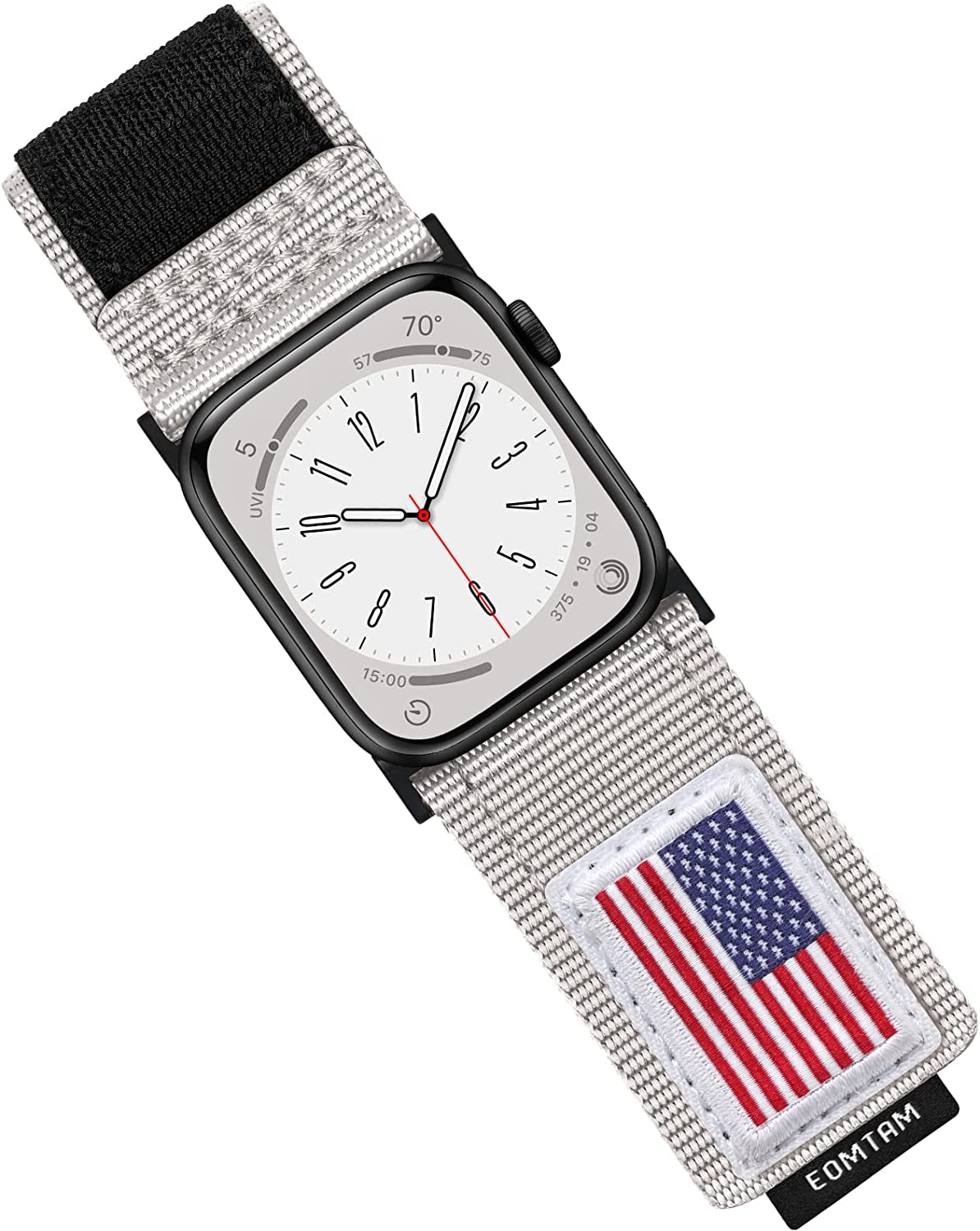 EOMTAM Men Width 30MM Adjustable Nylon Strap for Apple Watch Band Ultra 49Mm 45Mm 44Mm 42Mm 41Mm 40Mm 38Mm, Rugged Sport Soft Woven Wristband for Iwatch Series 8 SE 7 6 5 4 3  EOMTAM Starlight-USA Flag Extra Large 42/44/45/49MM 