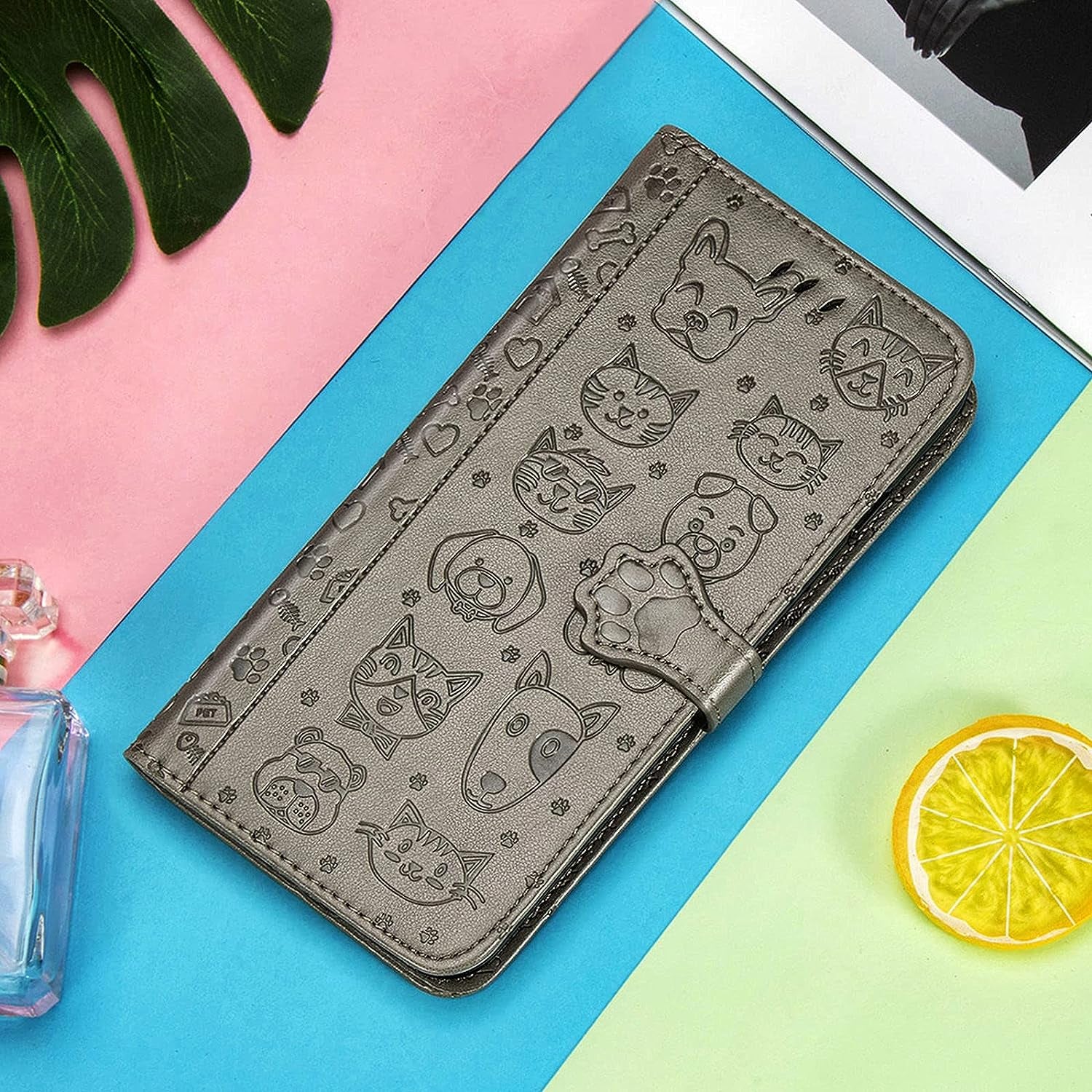 Ccsmall Oneplus Nord N200 Cartoon Girl Wallet Case,Kawaii Cat Dog Style Flip Phone Cover with ID Card Holder & Kickstand PU Leather Magnetic Clasp Case for Oneplus Nord N200 MG Grey  CCSmall   