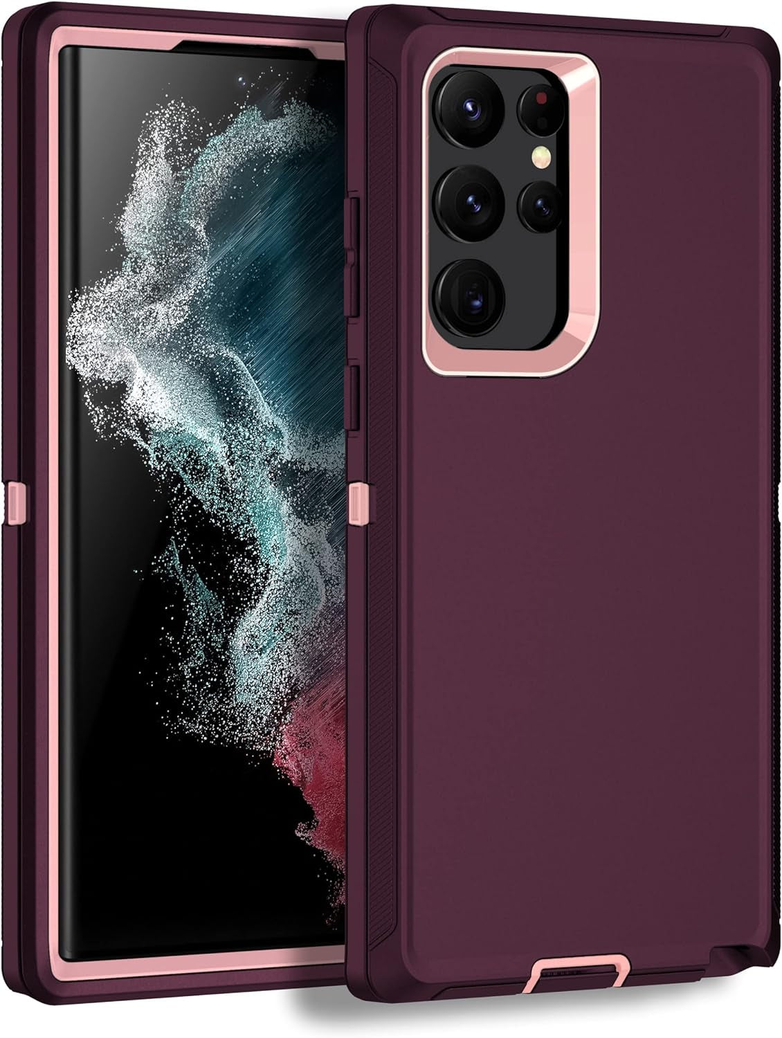 MXX Galaxy S22 Ultra Case - Heavy Duty Shockproof Rugged Bumper, Full Protection Dust Proof Cover, 6.8" (Pink/Light Blue)  Mxx Accessories llc Plum  