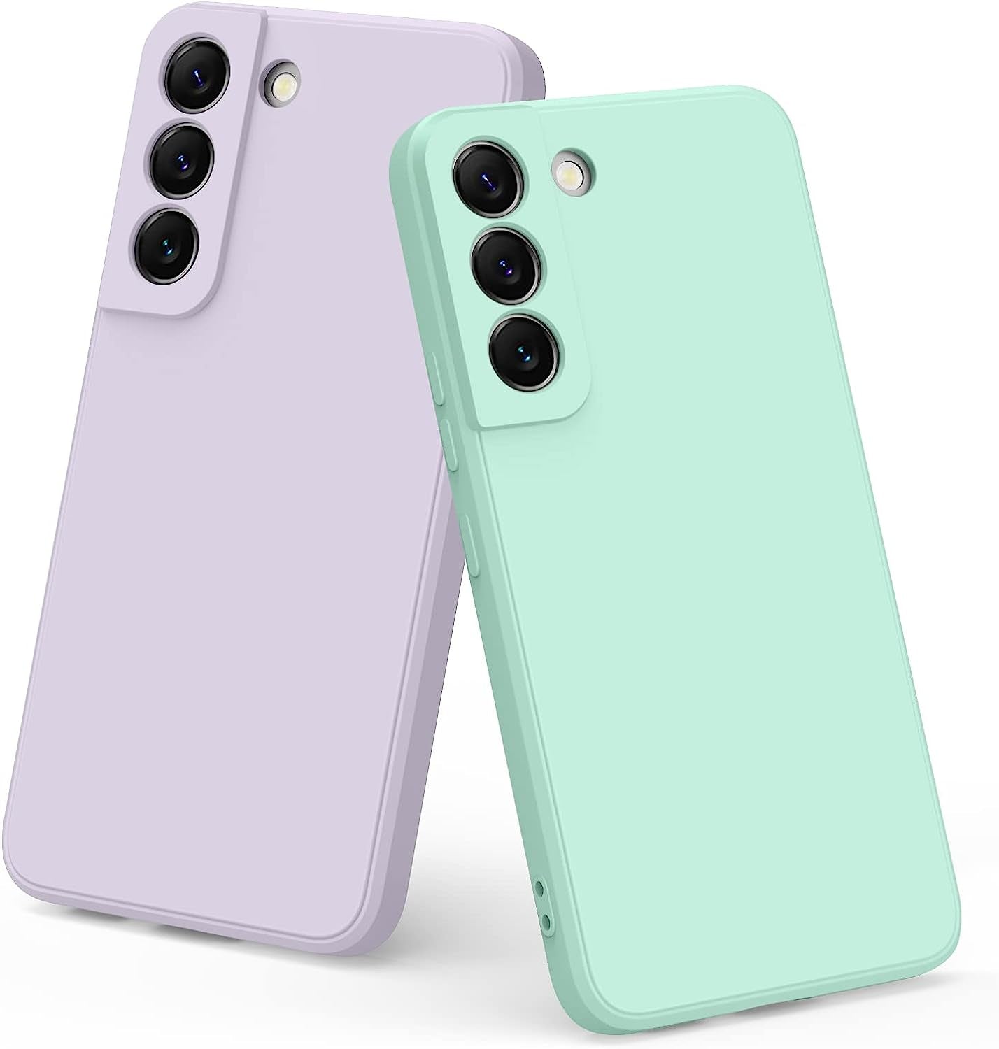 Vanjua [2 Pack] for Samsung Galaxy S22 Case, Stylish Liquid Silicone Slim Full-Body Protective Cover for Samsung Galaxy S22 5G 6.1 Inch Phone Case (Navy Blue+Light Cyan)  Vanjua Light Cyan+Violet  