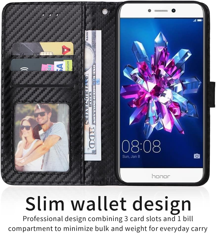 WWAAYSSXA Compatible with Huawei P10 Lite Wallet Case Wrist Strap Lanyard and Leather Flip Card Holder Stand Cell Accessories Phone Cover for Hawaii P10Lite 10P P 10 10Lite 2017 Women Men Black  WWAAYSSXA   