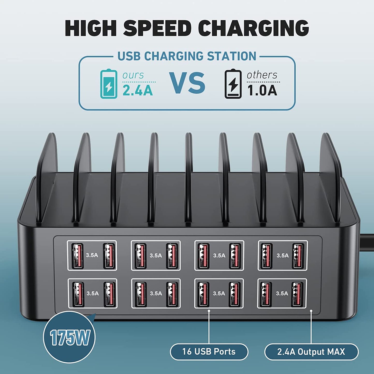 Charging Station for Multiple Devices, 16 Ports Fast Charging Station, 175W 35A Multi USB Charger Station,Travel USB Charging Station for Multiple Devices,Charging Dock  shenzhenshilvxiaoxiadianzishangwukejiyouxiangongsi   