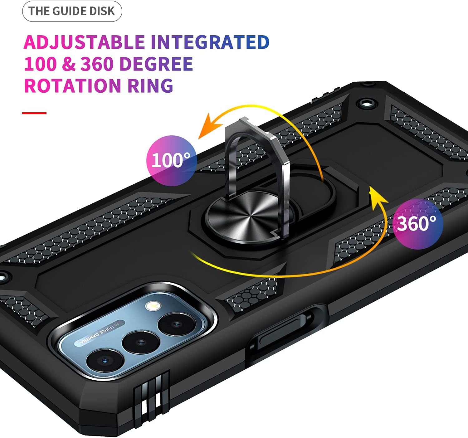 Military Grade Drop Impact for Oneplus Nord N200 5G Case Oneplus Nord N200 5G Case 360 Metal Rotating Ring Kickstand Holder Armor Heavy Duty Shockproof Case for Oneplus Nord N200 5G Phone Case (Black)  Dionsibei   