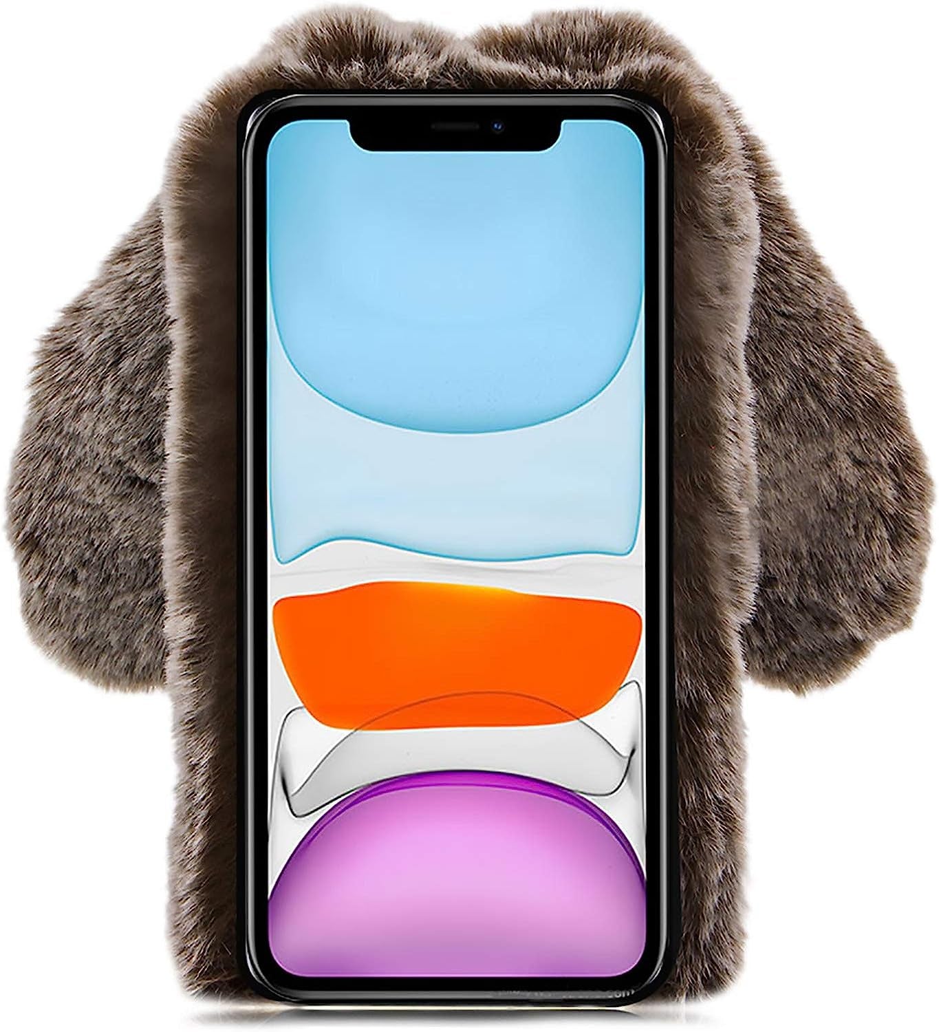 LCHDA Rabbit Case for Oneplus Nord N200 5G, Cute 3D Bunny Ears Soft Furry Hairball Fuzzy Warm Winter Faux Fur Plush Fluffy Flexible TPU Bumper Women Girls Protective Skin Cover - Brown  LCHDA   