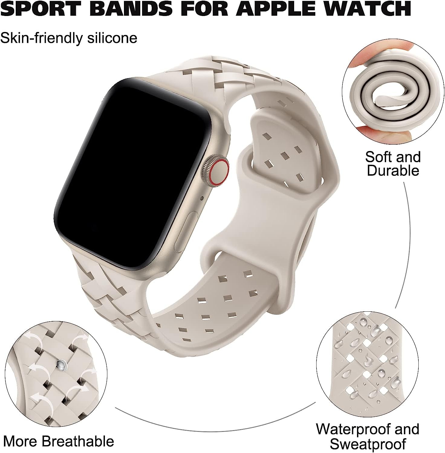 Distore Silicone Braided Weave Bands Compatible with Apple Watch 38Mm 40Mm 41Mm 42Mm 44Mm 45Mm 49Mm, Replacement Silicone Sport Breathable Strap for Iwatch Series Ultra SE 8/7/6/5/4/3/2/1 Women Men  Distore   