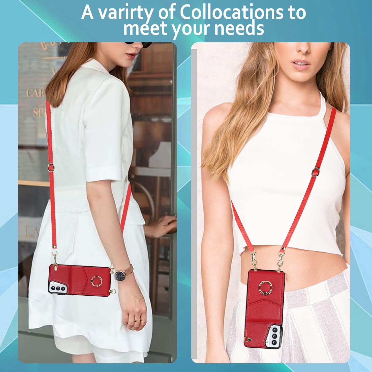 YYTVN for Samsung Galaxy S21 plus Case 5G 6.7 Inch, Minimalist Wallet Case with Ring Kickstand and Shoulder Strap, Shockproof Stylish Protective Cover for Galaxy S21 plus -Red  YYKeji   