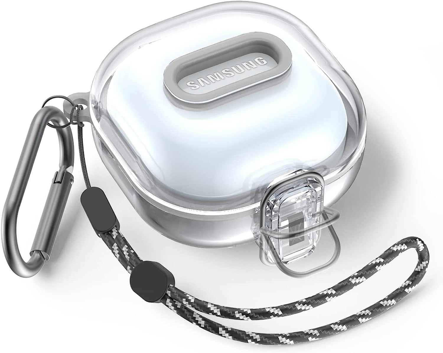 WOFRO [Secure Lock] Clear Case for Samsung Galaxy Buds 2 Pro/Galaxy Buds 2/Galaxy Buds Pro/Galaxy Buds Live Earbuds, Shock-Absorbing Protective Cover Skin Hard with Carabiner & Lanyard(Clear Purple)  WOFRO Clear  