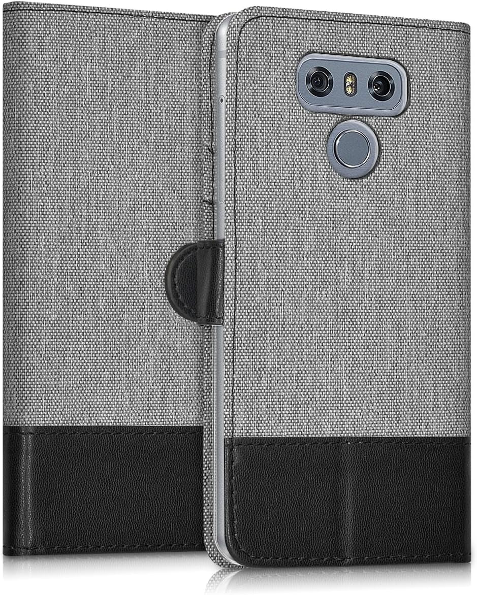 Kwmobile Wallet Case Compatible with LG G6 - Case Fabric and Faux Leather Phone Flip Cover - Grey/Black  KW-Commerce   