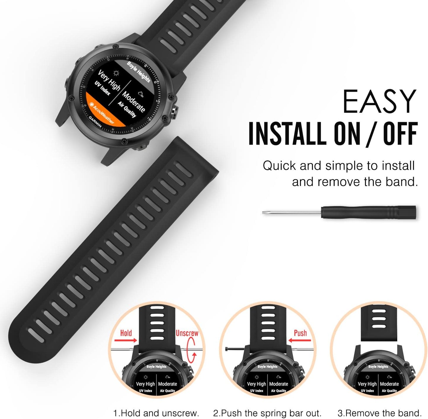 Moko Band Compatible with Garmin Fenix 3/Fenix 5X, Soft Silicone Replacement Watch Band Fit Garmin Fenix 3/Fenix 3 Hr/Fenix 5X/5X Plus/D2 Delta Px/Descent Mk1 Smart Watch - Black  MoKo   
