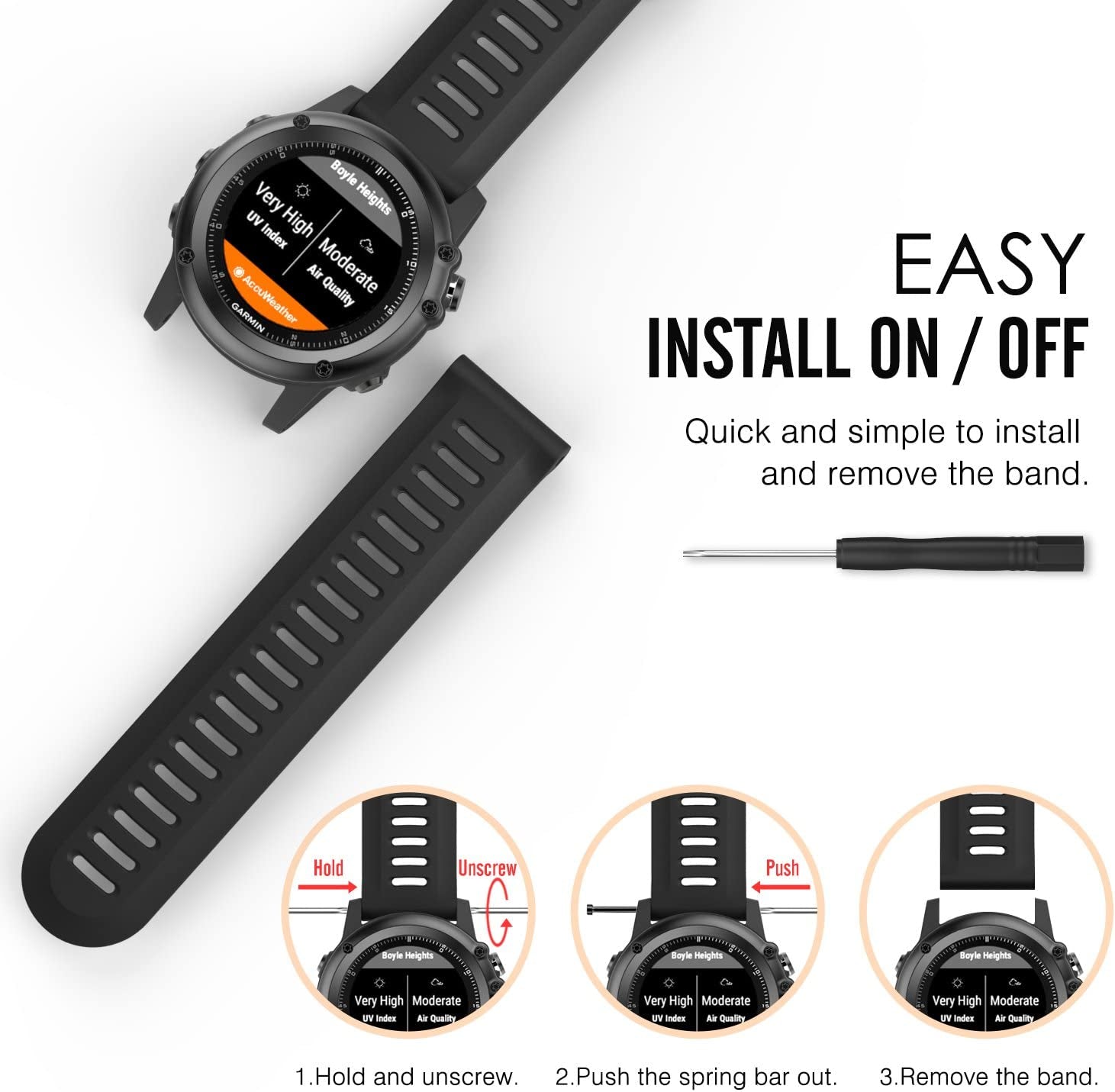 Moko Band Compatible with Garmin Fenix 3/Fenix 5X, Soft Silicone Replacement Watch Band Fit Garmin Fenix 3/Fenix 3 Hr/Fenix 5X/5X Plus/D2 Delta Px/Descent Mk1 Smart Watch - Black  MoKo   