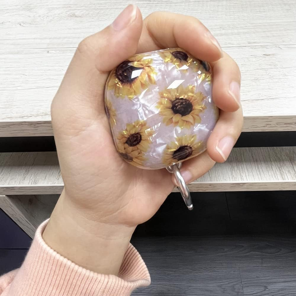 Fycyko Compatible with Samsung Galaxy Buds 2 Case/Galaxy Buds Pro Case/Galaxy Buds Live Case,Cute Sparkle Flower Pattern Shockproof Protective Cover Case with Keychain,Sunflower  Fycyko   