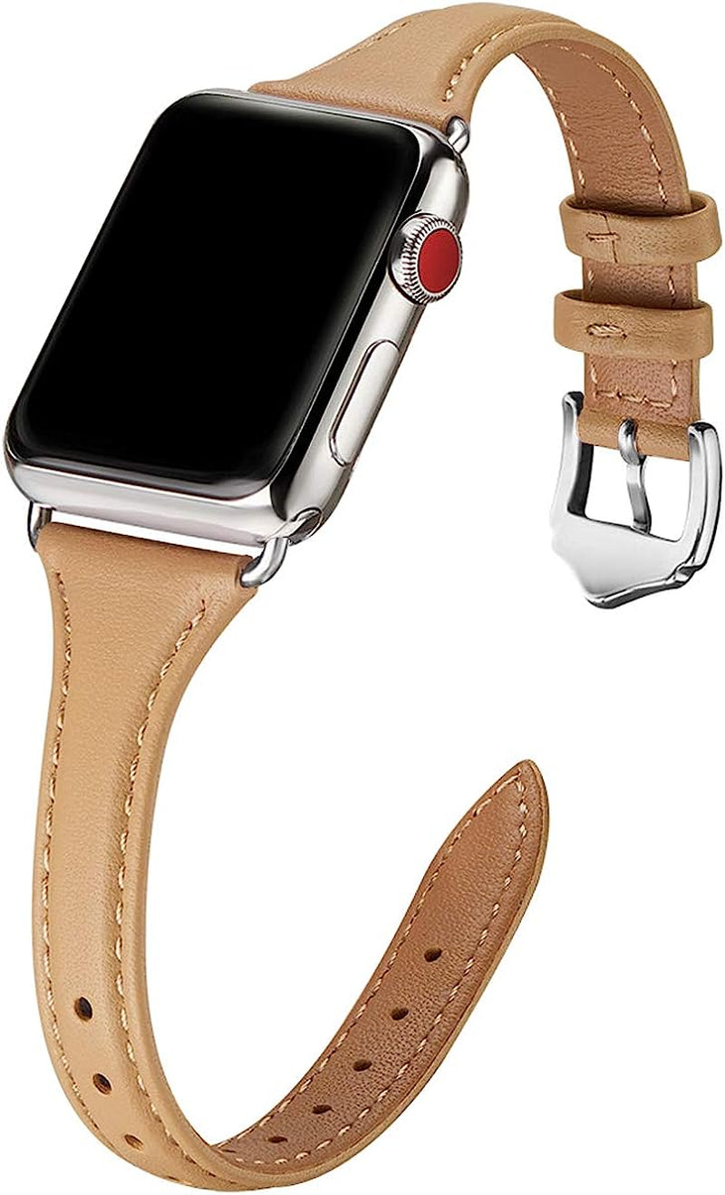 WFEAGL Leather Bands Compatible with Apple Watch Band 38Mm 40Mm 41Mm 42Mm 44Mm 45Mm 49Mm Women, Top Grain Leather Strap Slim & Thin Replacement Wristband for Iwatch Ultra SE & Series 8 7 6 5 4 3 2 1  WFEAGL Camel/Silver 42mm 44mm 45mm 49mm 