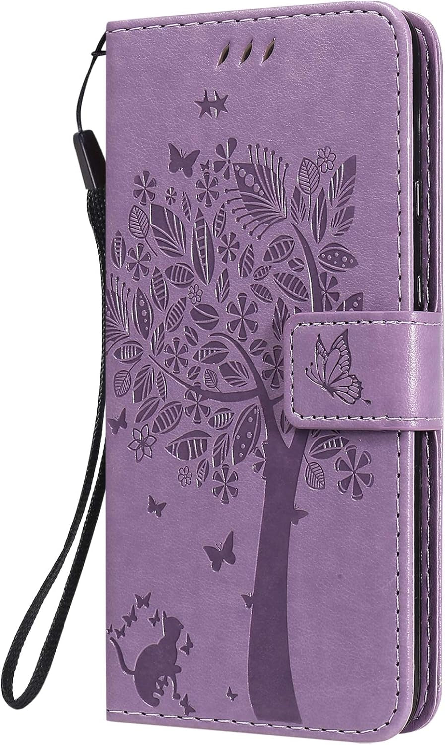 LEMAXELERS Google Pixel 4A 5G Case Embossed Wallet Shockproof Case Flip Premium PU Leather Magnetic Card Slots with Stand Cover for Google Pixel 4A 5G / Pixel 5 XL Wishing Tree Light Purple KT  LEMAXELERS   