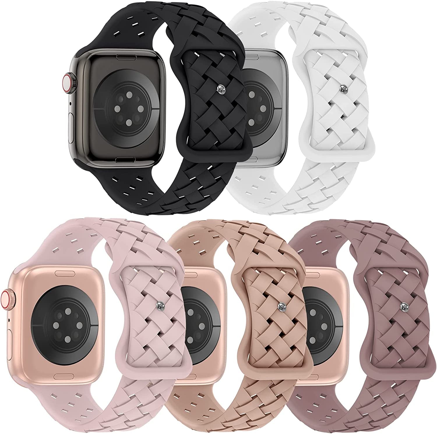 Arctime 5 Pack Soft Silicone Bands Compatible with Apple Watch Band 38Mm 40Mm 41Mm 42Mm 44Mm 45Mm 49Mm, Sport Strap Breathable Wristbands for Iwatch Ultra Series SE 8 7 6 5 4 3 2 1 Women Men  Arctime   