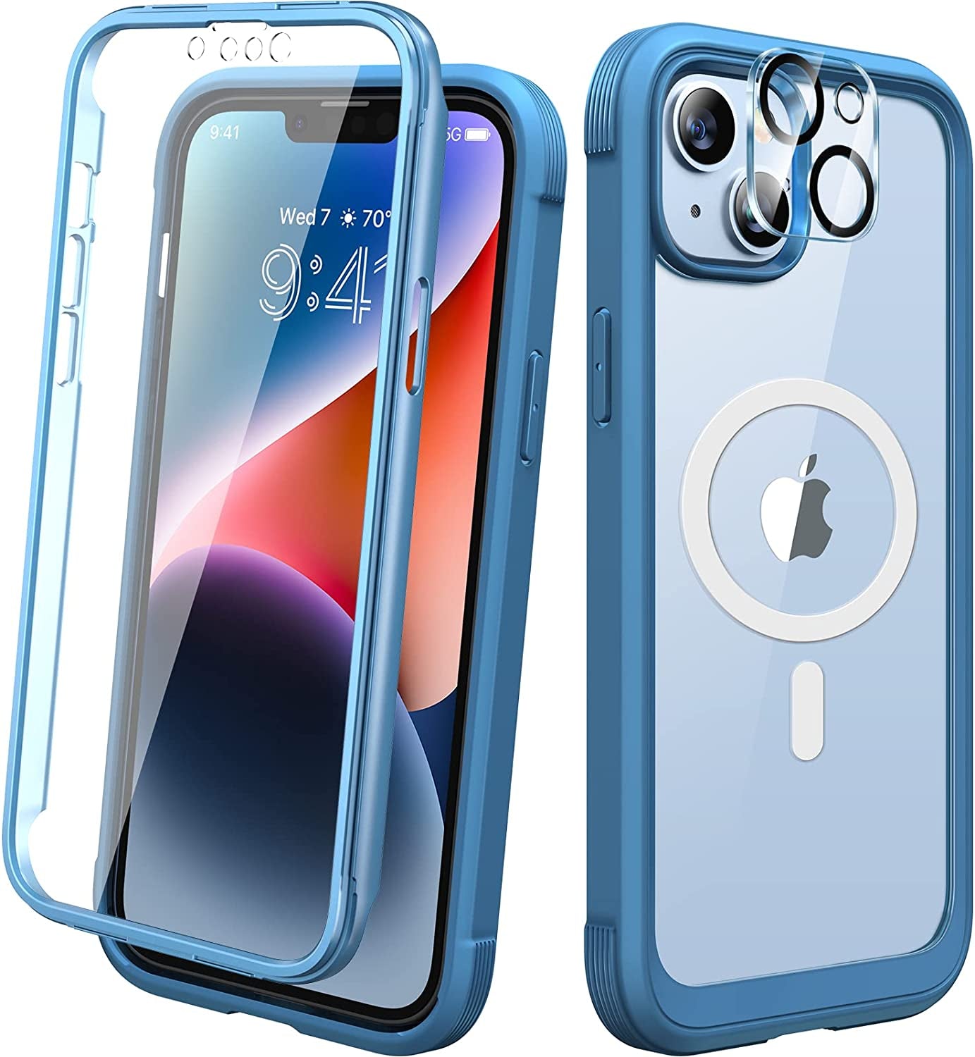 Diaclara Designed for Iphone 14 Case, Full Body Rugged Case with Built-In Touch Sensitive Anti-Scratch Screen Protector, with Camera Lens Protector for Iphone 14 6.1" (Peri Purple)  Diaclara Magnetic Capri Blue  