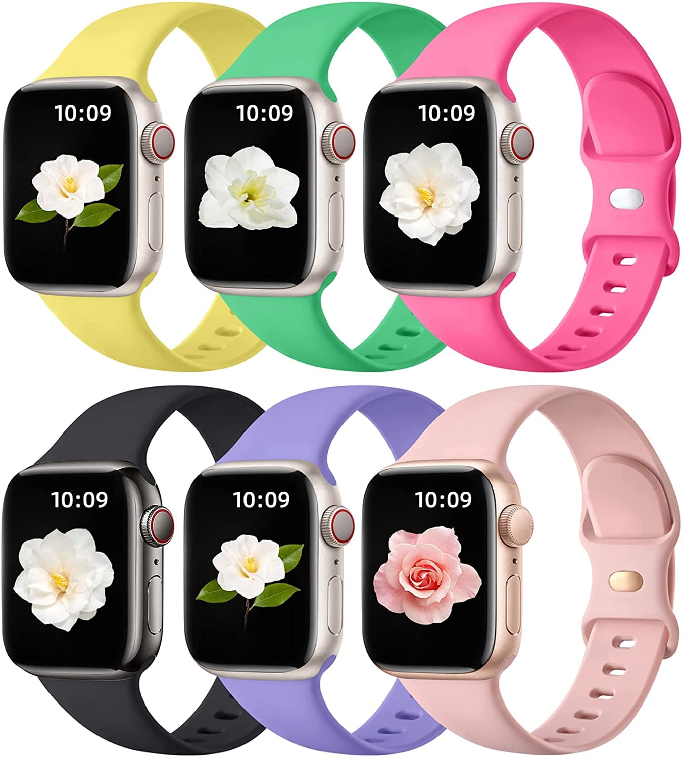 Maledan 6 Pack Bands Compatible for Apple Watch Band 45Mm 41Mm 40Mm 38Mm 44Mm 42Mm 49Mm Women Men, Breathable Silicone Sport Strap Design for Apple Watch Ultra Iwatch Series 8 7 6 5 4 3 2 1 SE Band  Maledan Pink/ Yellow/ Bright Green/ Black/ Rose Pink/ Lavender Purple 38mm/40mm/41mm 