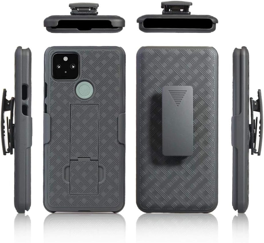JACKPOT WIRELESS for Google Pixel 4A 5G Case 6.2 Inch (Not Fit Pixel 4A) Holster with Screen Protector, Swivel Belt Clip Kickstand Holder, Slim Rugged Full Shell Protective Cover (Black)  JACKPOT WIRELESS   