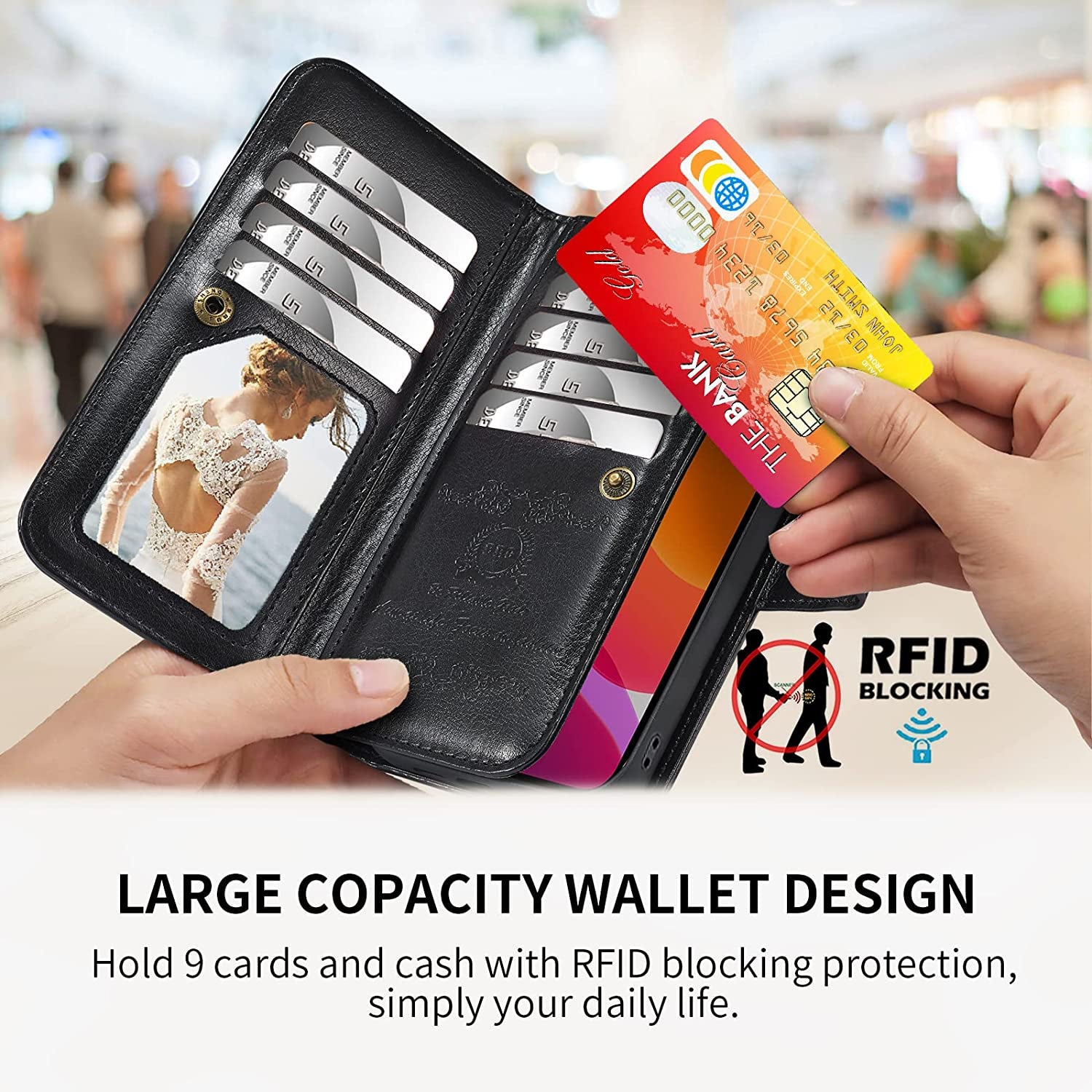 CASEOWL Compatible for Iphone 14 plus Case Wallet, Support Magsafe Charger, Magnetic Detachable Folio Leather Lanyard Wallet Case with 9 Card Slots[Rfid Blocking], Strap, TPU Case for Man Women-Black  CASEOWL   