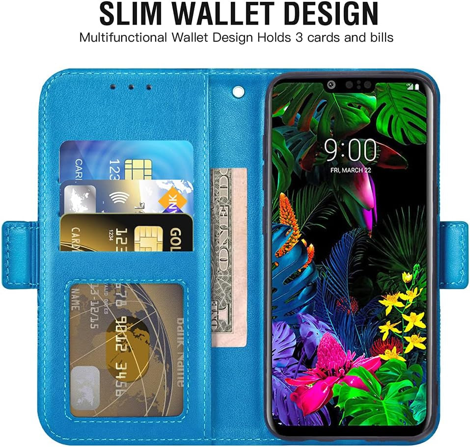 Asuwish Compatible with LG G8 Thinq Wallet Case and Tempered Glass Screen Protector Leather Flip Cover Card Holder Stand Cell Phone Cases for LGG8 Thin Q G 8 LG8 G8Thinq Lgg8Thinq 8G Women Men Blue  Asuwish   