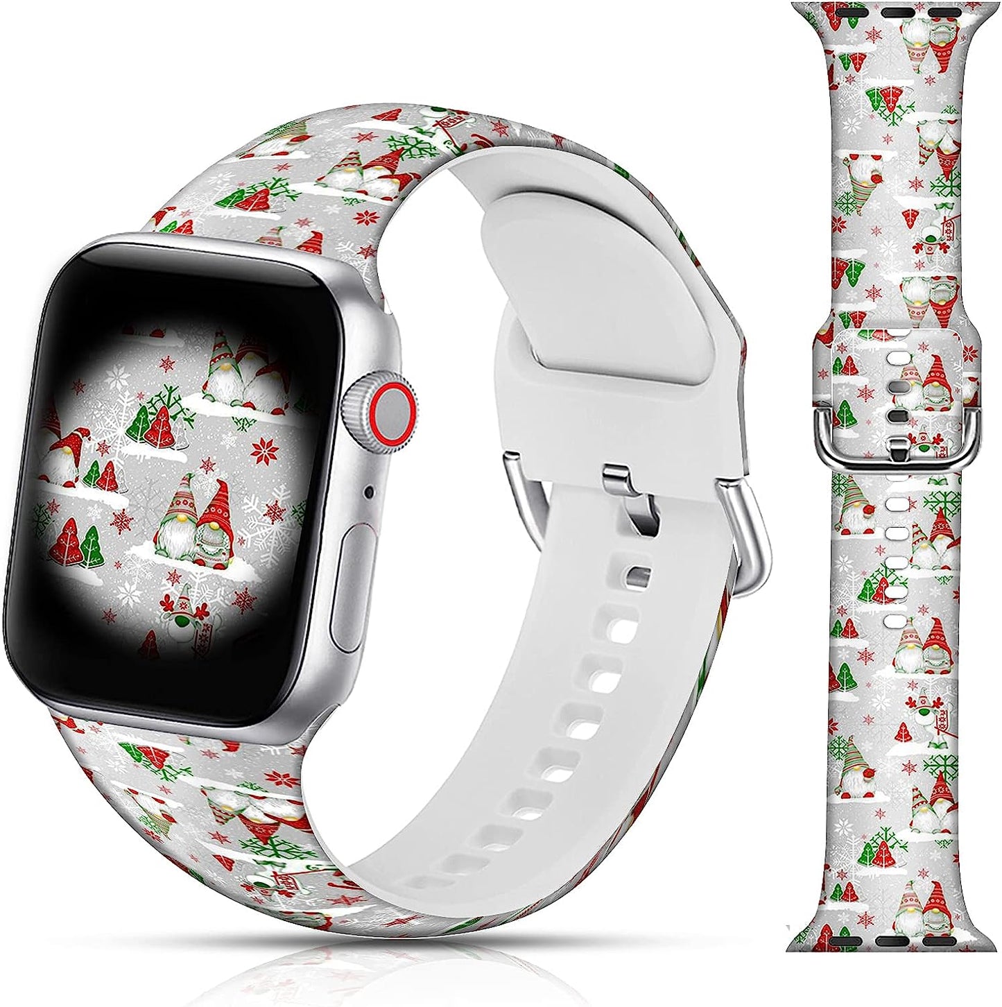 LAACO Silicone Sport Bands Compatible with Apple Watch 49Mm 45Mm 44Mm 42Mm 41Mm 40Mm 38Mm for Women Men Girls, Floral Design Replacment Strap for Iwatch SE Utral/Series 8/7/6/5/4/3/2/1  LAACO Christmas Santa Claus 42mm/44mm/45mm/49mm 