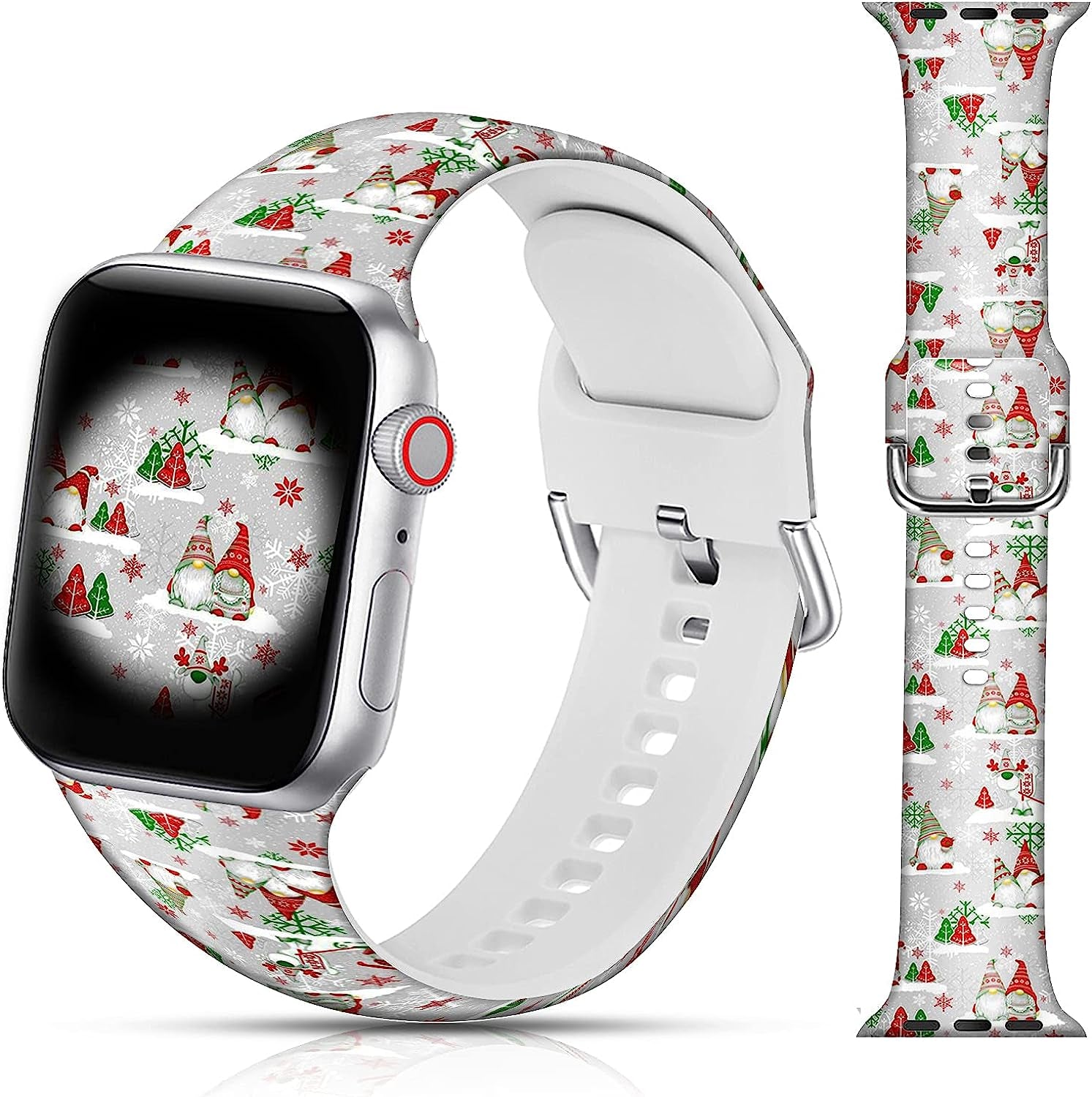 LAACO Silicone Sport Bands Compatible with Apple Watch 49Mm 45Mm 44Mm 42Mm 41Mm 40Mm 38Mm for Women Men Girls, Floral Design Replacment Strap for Iwatch SE Utral/Series 8/7/6/5/4/3/2/1  LAACO Christmas Santa Claus 42mm/44mm/45mm/49mm 
