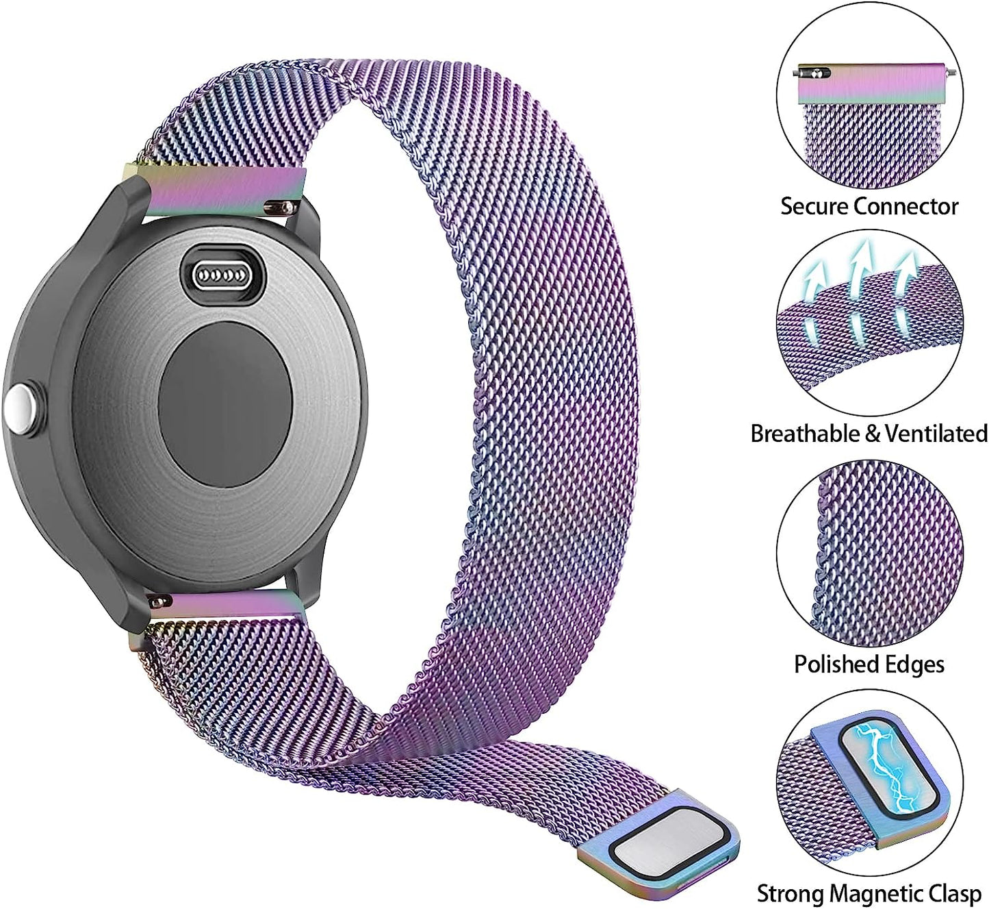 Wanme Bands for Garmin Venu / Vivoactive 3 Watch Band, 20Mm Metal Wristband Strap for Garmin Venu Sq, Vivoactive 3 Music, Forerunner 645 / 245 Music, Samsung Galaxy Watch 4 Band  Wanme   