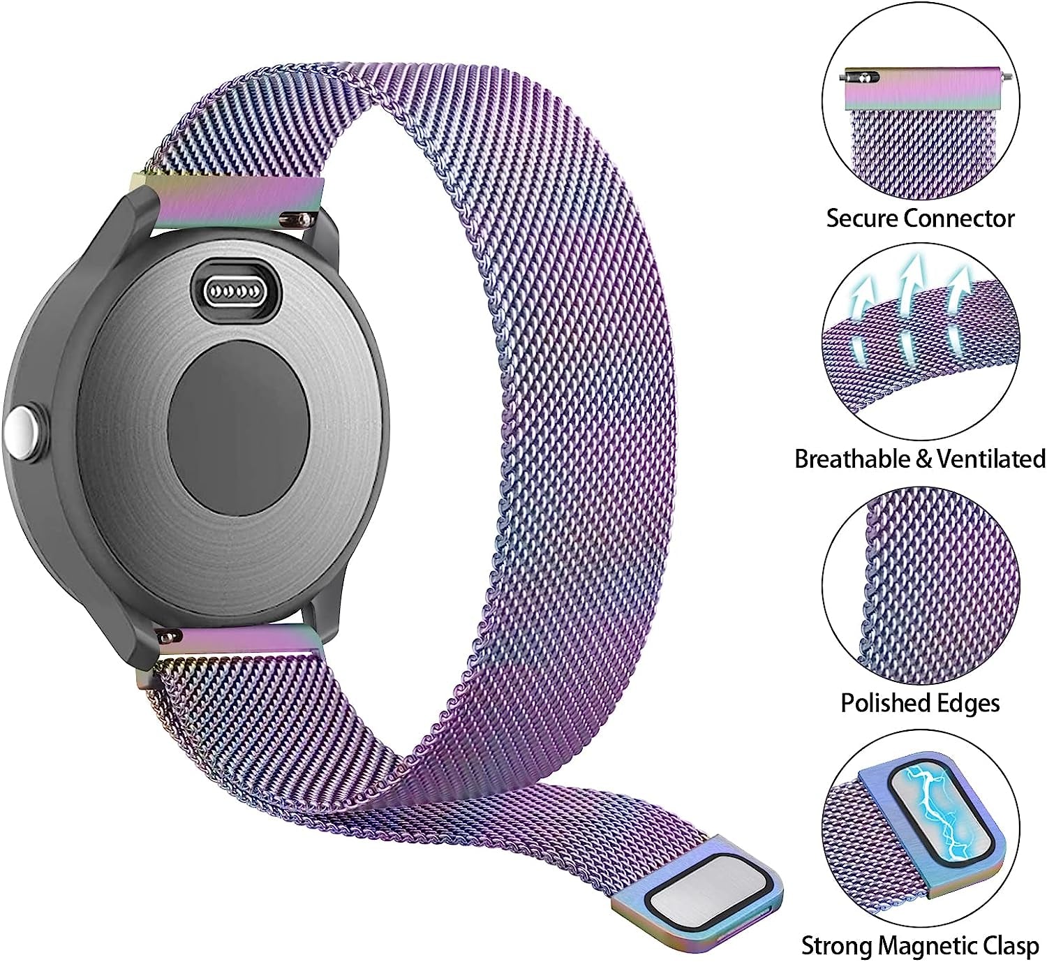 Wanme Bands for Garmin Venu / Vivoactive 3 Watch Band, 20Mm Metal Wristband Strap for Garmin Venu Sq, Vivoactive 3 Music, Forerunner 645 / 245 Music, Samsung Galaxy Watch 4 Band  Wanme   