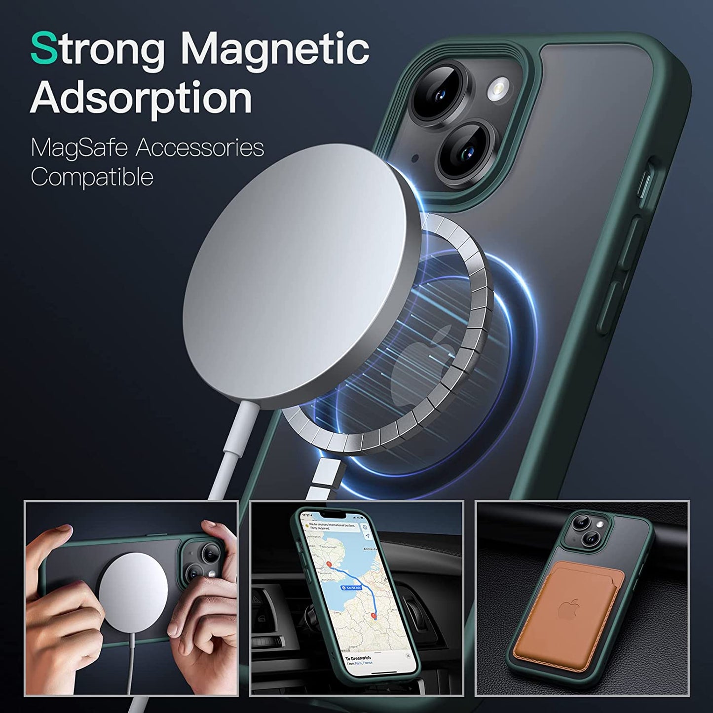 Jetech Magnetic Case for Iphone 14 6.1-Inch Compatible with Magsafe, Translucent Matte Back Slim Shockproof Phone Cover (Dark Green)  JETech   