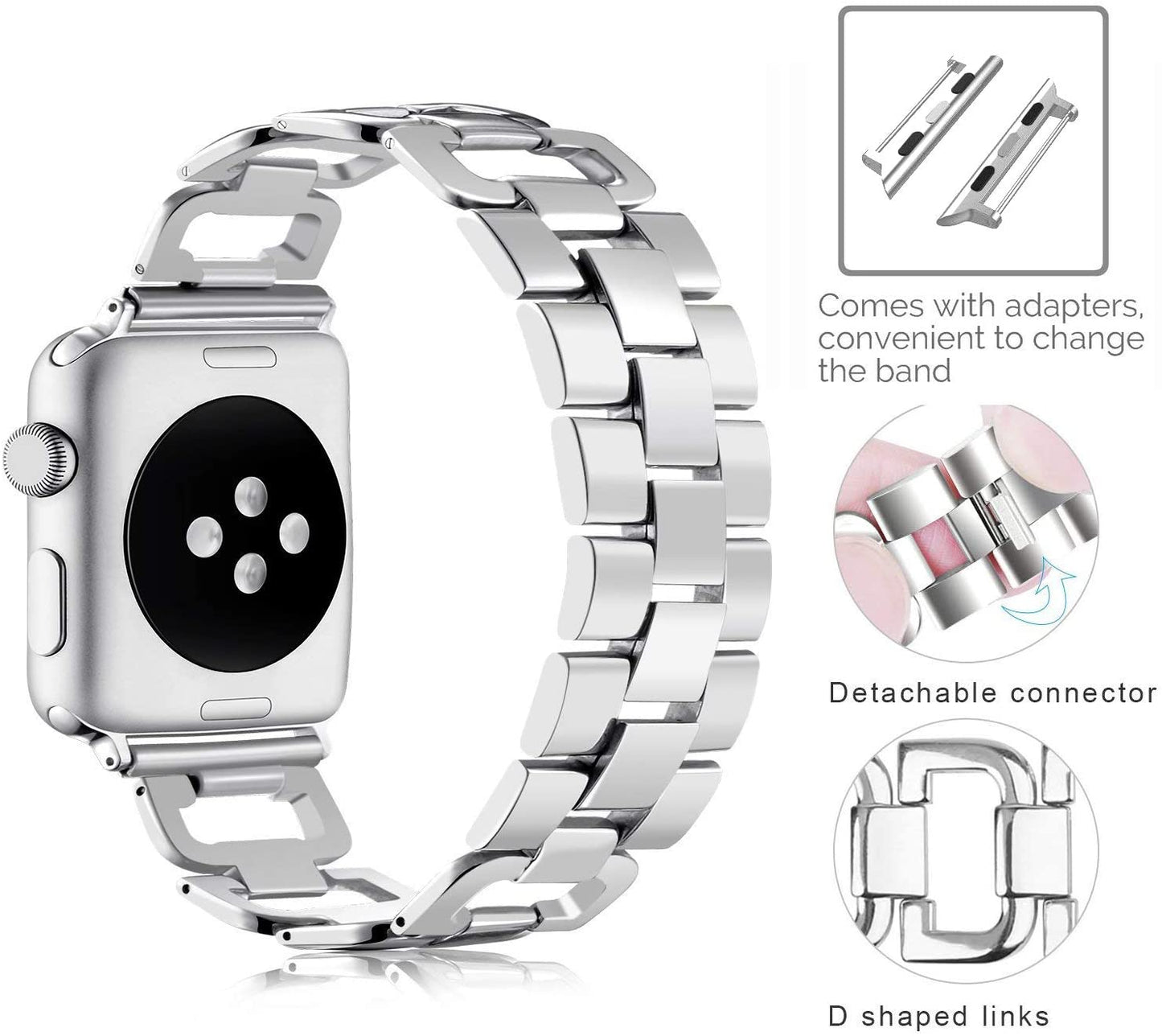 OULUCCI Bands Compatible Apple Watch Band 42Mm 44Mm 45Mm Ultra 49Mm Iwatch Series8 7 6 SE 5 4 3 2 1,Stainless Steel Metal Wristband Strap Women Men Silver (No Tool Needed)  OULUCCI   