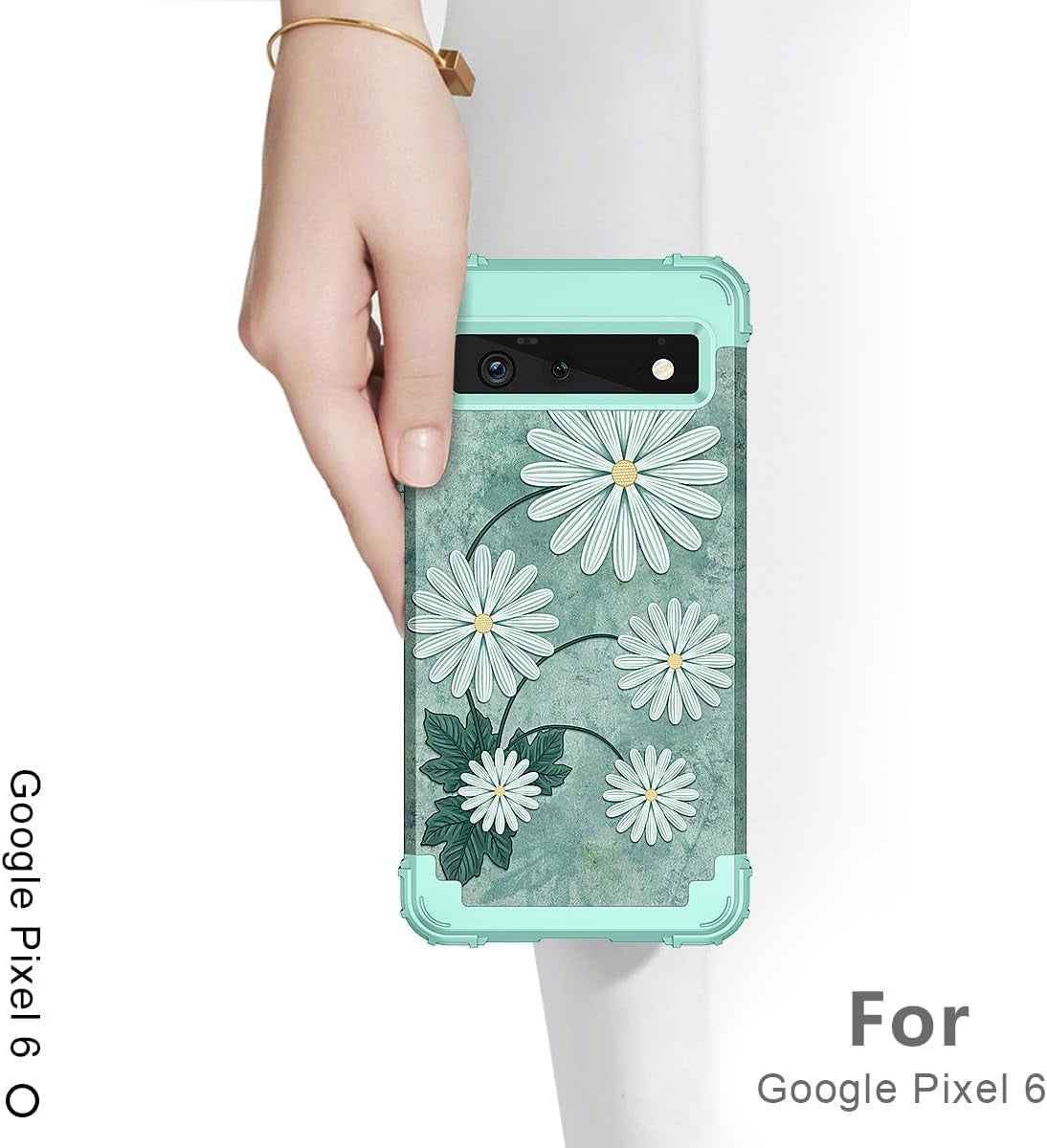 Hekodonk for Google Pixel 6 Pro Case,Heavy Duty Shockproof Protection Hard Plastic+Silicone Rubber Hybrid 3 in 1 Drop Protective Case for Google Pixel 6 Pro White Flower  Hekodonk   