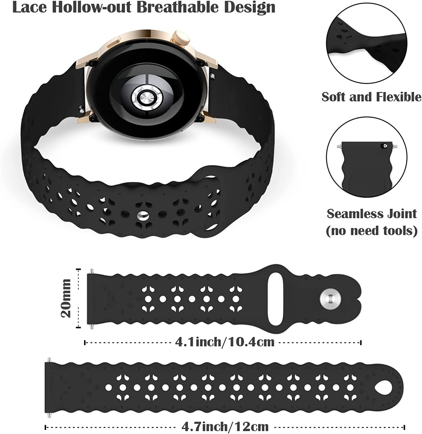 6 Pack Bands Compatible with Samsung Galaxy Watch 5 Band 40Mm 44Mm/5 Pro 45Mm, Galaxy Watch 4 Band 40Mm 44Mm/Watch 4 Classic/Galaxy Watch 3 41Mm, 20Mm Slim Sport Lace Silicone Wristband for Women  AIZHINENG   