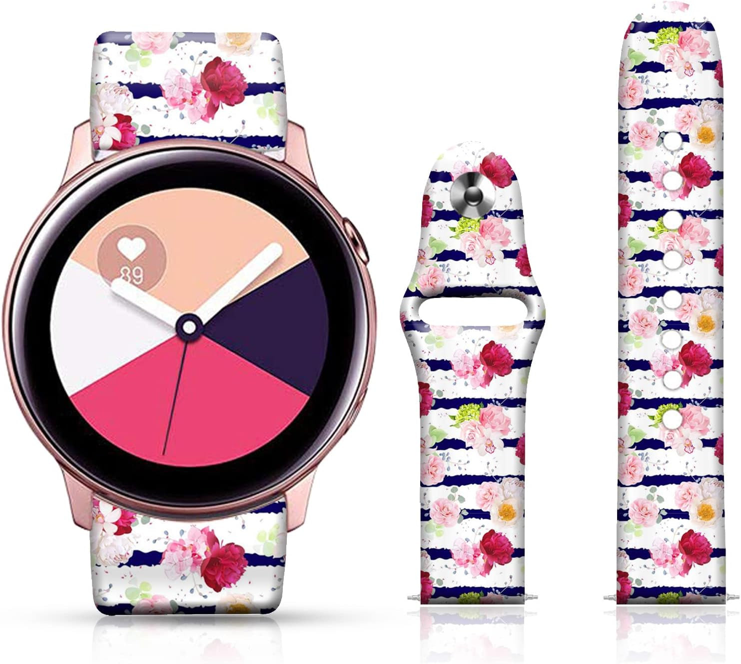 20MM Silicone Sport Bands Compatible for Samsung Galaxy Watch 4 40Mm 44Mm/Classic 42Mm 46Mm/Watch 3 41Mm, Active 2 Watch Bands /Gear S2, FTFCASE Turquoise Pattern Strap for Women Men Girls  FTFCASE Pink Rose  