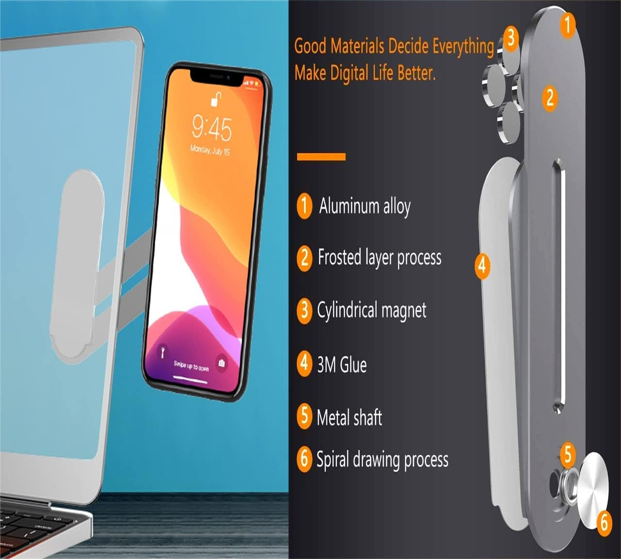 REYPAZ Adjustable Laptop Side Mount Clip, Phone Holder for Laptop - Laptop Stand Computer Monitor Expansion Bracket Compatible with All Cell Phones  REYPAZ   