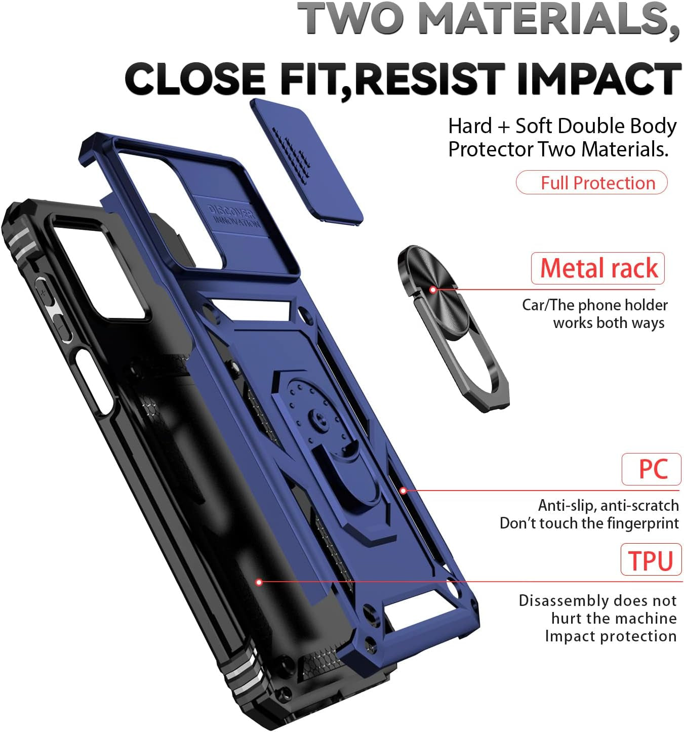 For Moto G 5G 2023 Case with Slide Camera Cover HD Screen Protector [Military Grade 16Ft. Drop Tested] Magnetic Ring Holder Kickstand Protective Phone Case for Motorola Moto G 5G 2023, Navy Blue  PUSHIMEI Co., Ltd.   