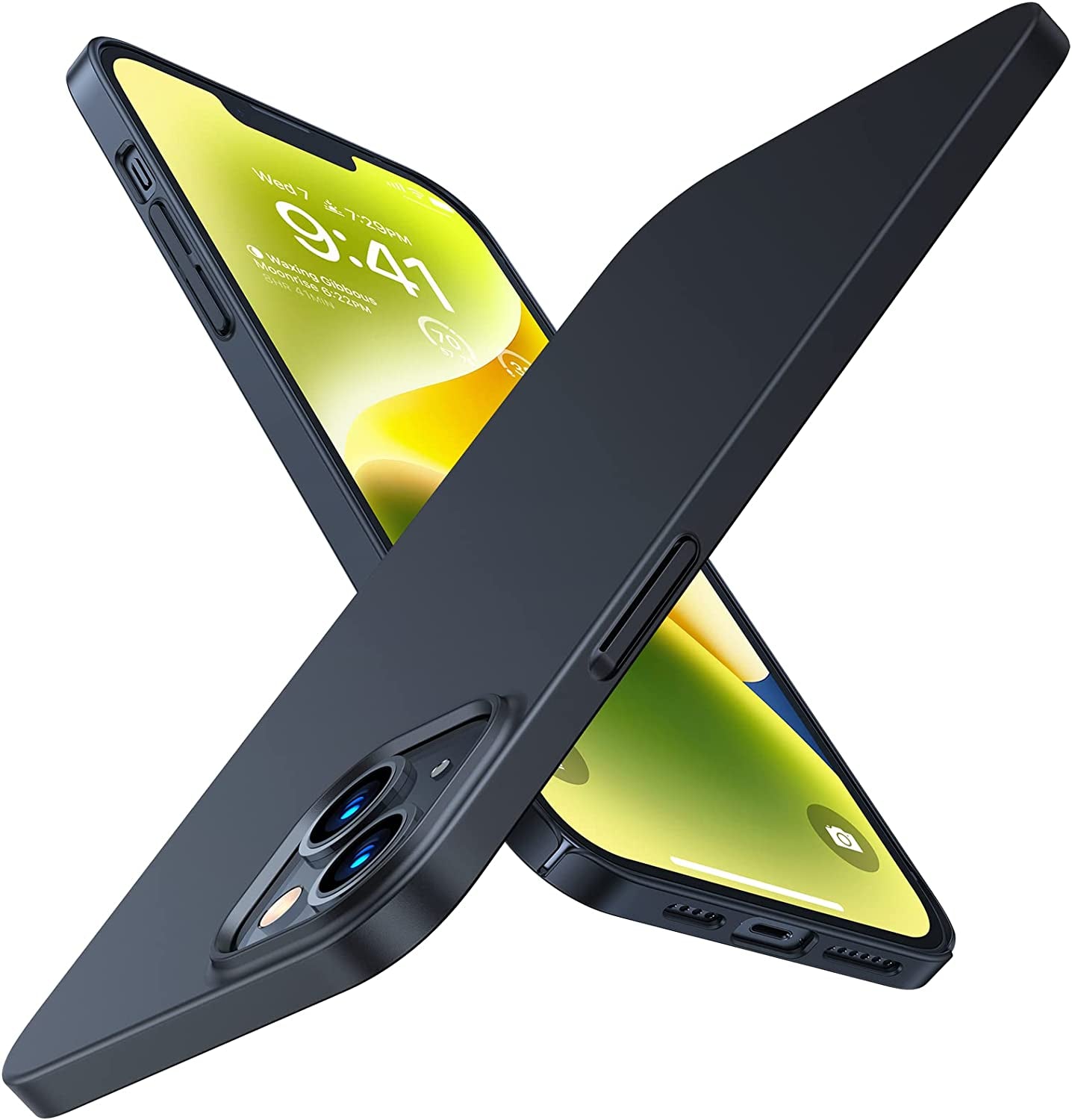 TORRAS Slim Fit for Iphone 14 Case/Iphone 13 Case Ultra-Thin Sturdy Protective Cover with Non-Slip Grip & No Fingerprint Hard Plastic Super Slim Phone Case for Iphone 14/13 (6.1) Inch, Navy Blue  TORRAS Chimney Black  