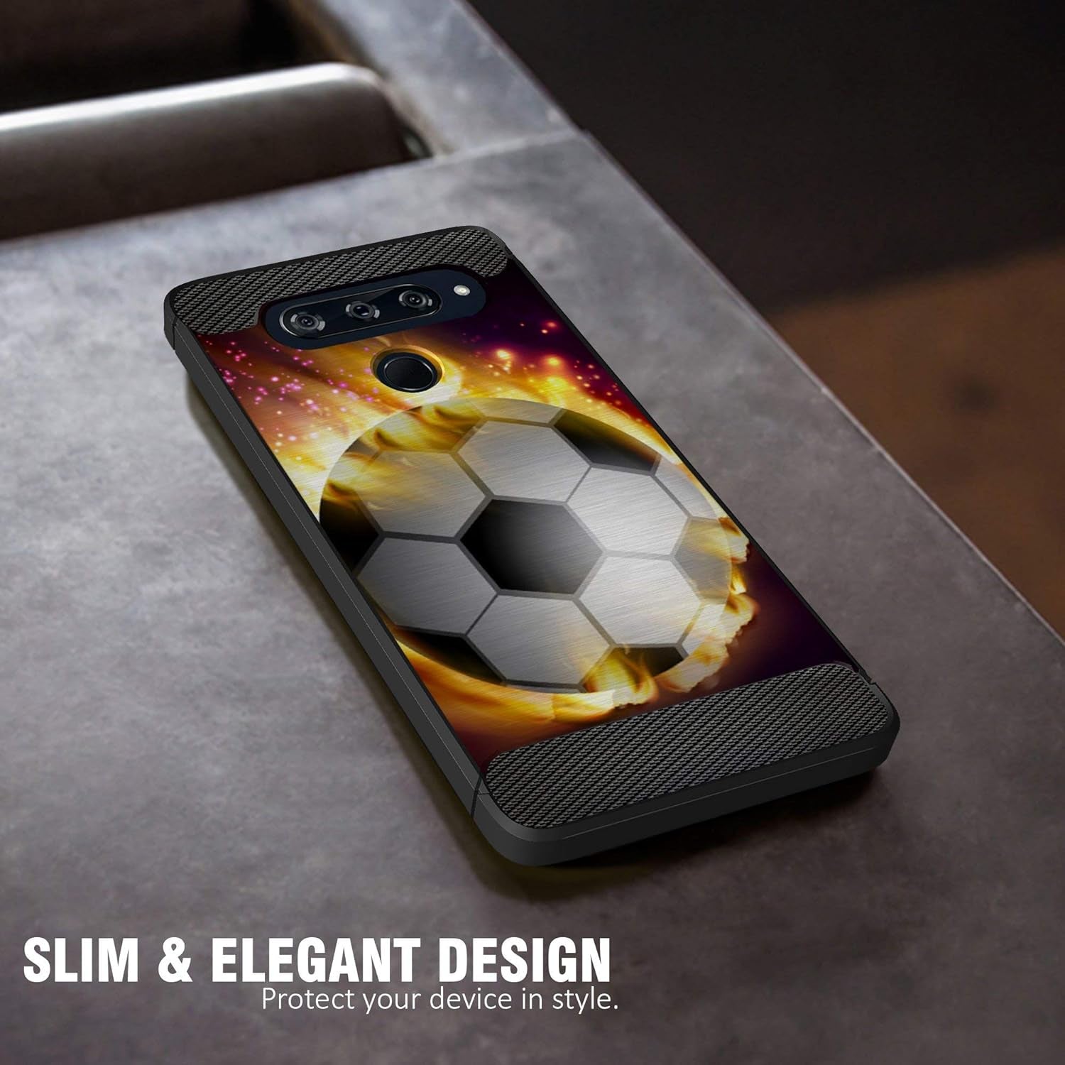 Casesondeck Sports Case Compatible with LG V40 Thinq- Flex Max Matte TPU Perfect Fitted Case Slim and Elegant (Soccer Fire)  CasesonDeck   