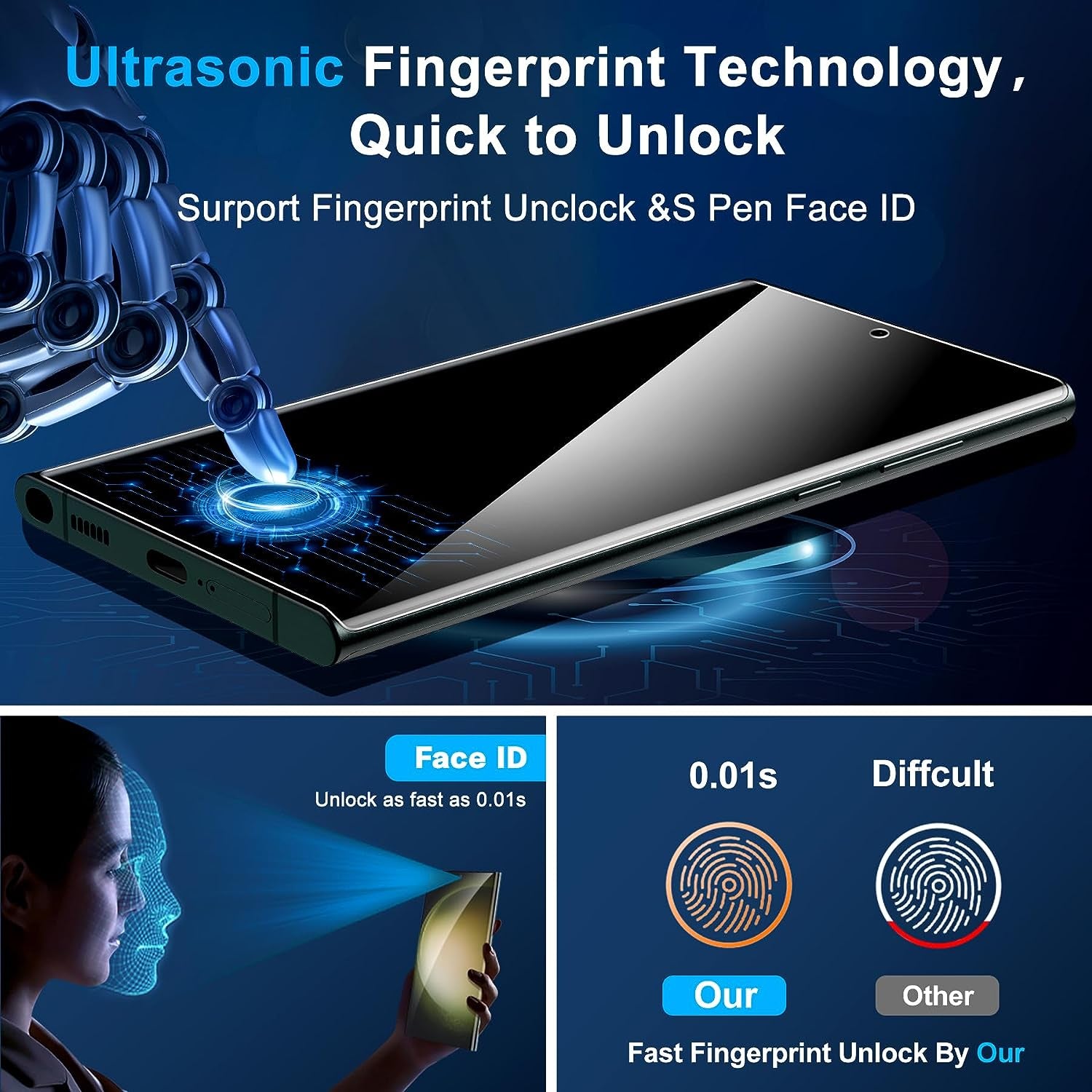 Letosan 2 Pack Galaxy S22 Ultra Privacy Screen Protector, 9H Tempered Glass, Ultrasonic Fingerprint Support, 3D Curved, HD Clear Anti-Spy Film for Samsung S22 Ultra 5G Glass Screen Protector  letosan   