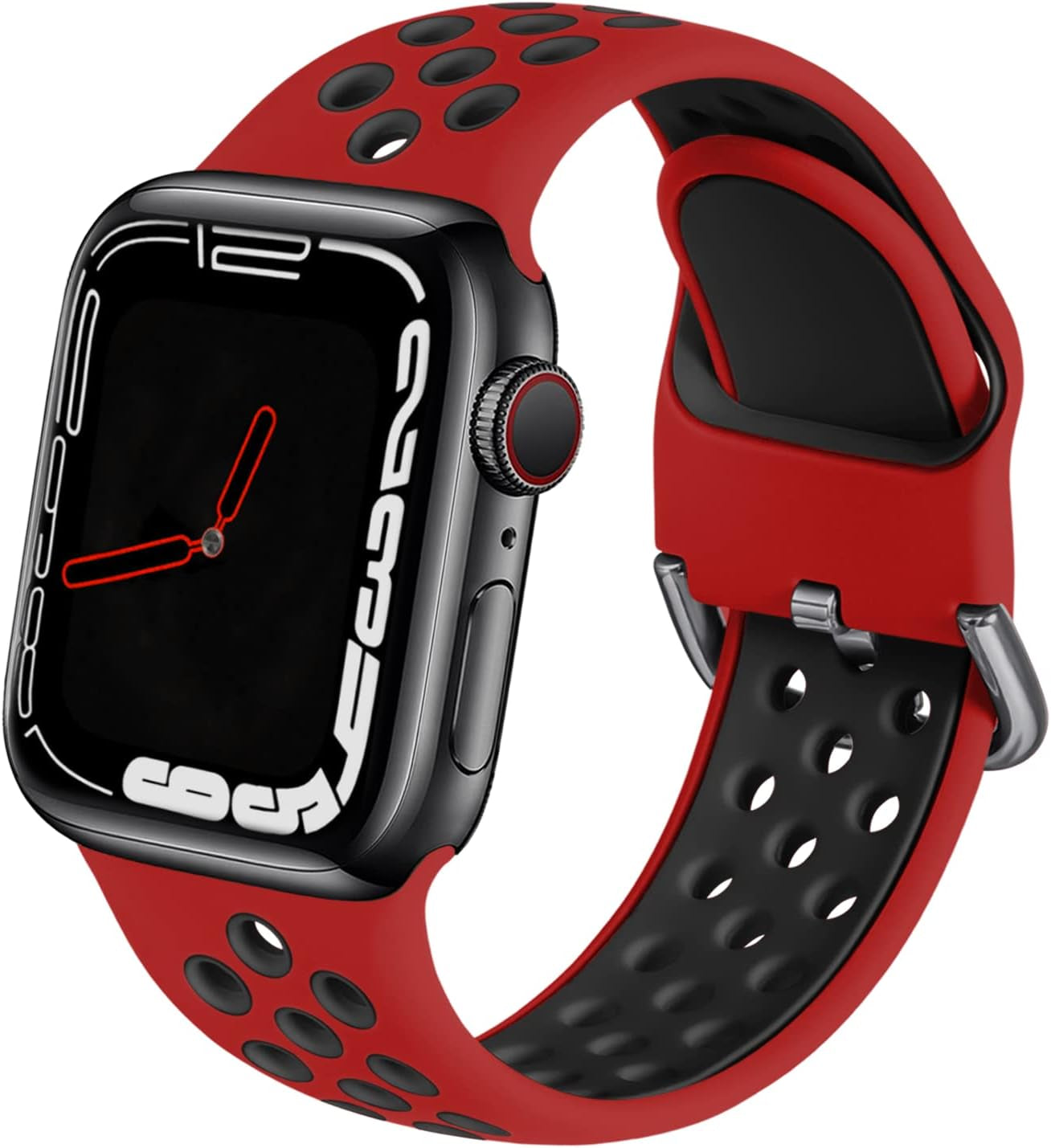 Muranne Sport Band Compatible with Apple Watch 38Mm 40Mm 41Mm 42Mm 44Mm 45Mm 49Mm for Women Men, Sport Breathable Soft Silicone Replacement Strap for Iwatch SE Ultra Series 8 7 6 5 4 3 2 1, S/M M/L  Muranne Red/Black 42mm/44mm/45mm/49mm S/M 