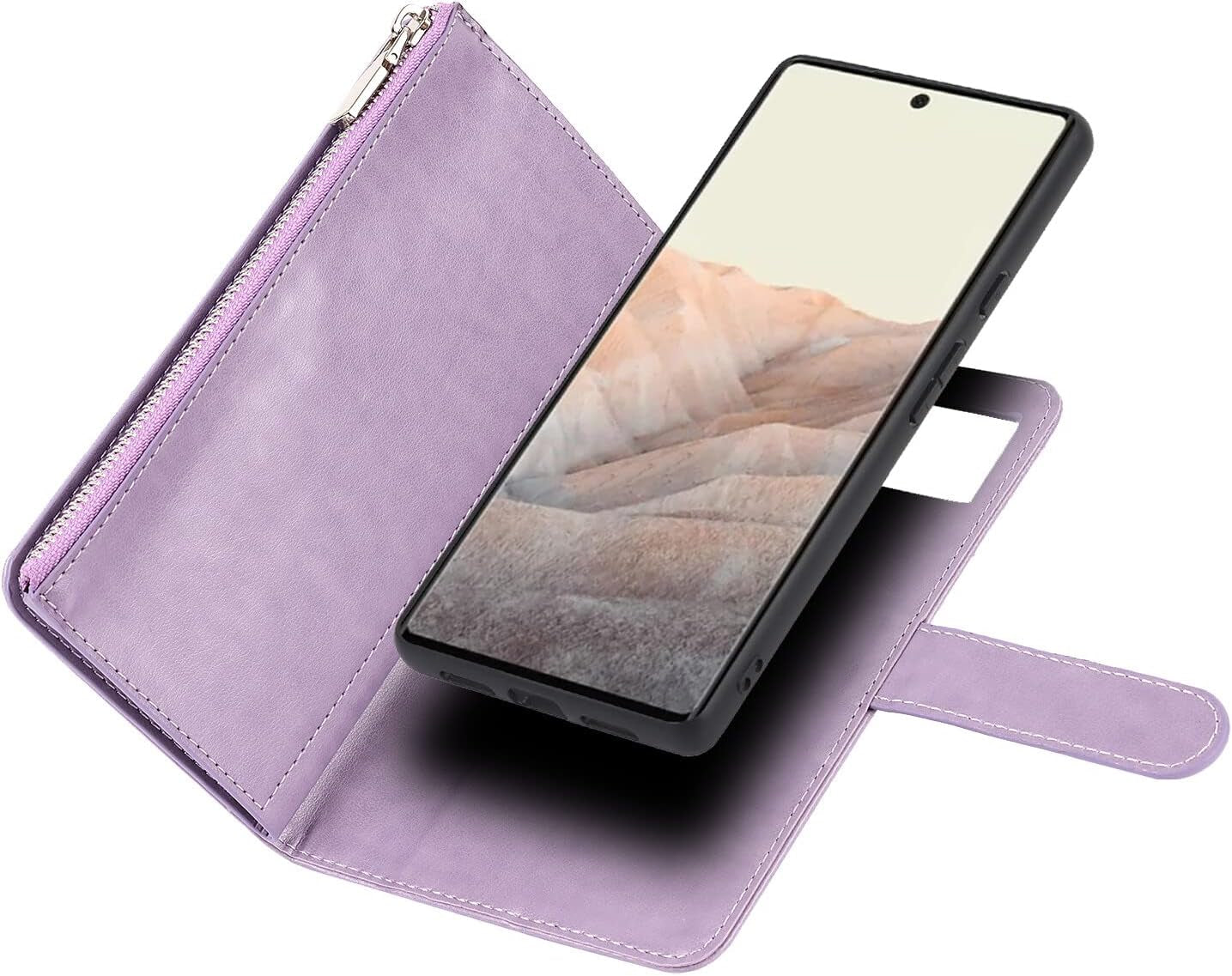 Ｈａｖａｙａ Google Pixel 6 Pro 5G 6.7" Case Zipper Wallet- with 6 Card Holder [RFID Blocking]- Detachable 2-In-1-Wristband Lanyard - for Women and Men-Wireless Charger Compatible Flip Folio Cover-Purple  Ｈａｖａｙａ   