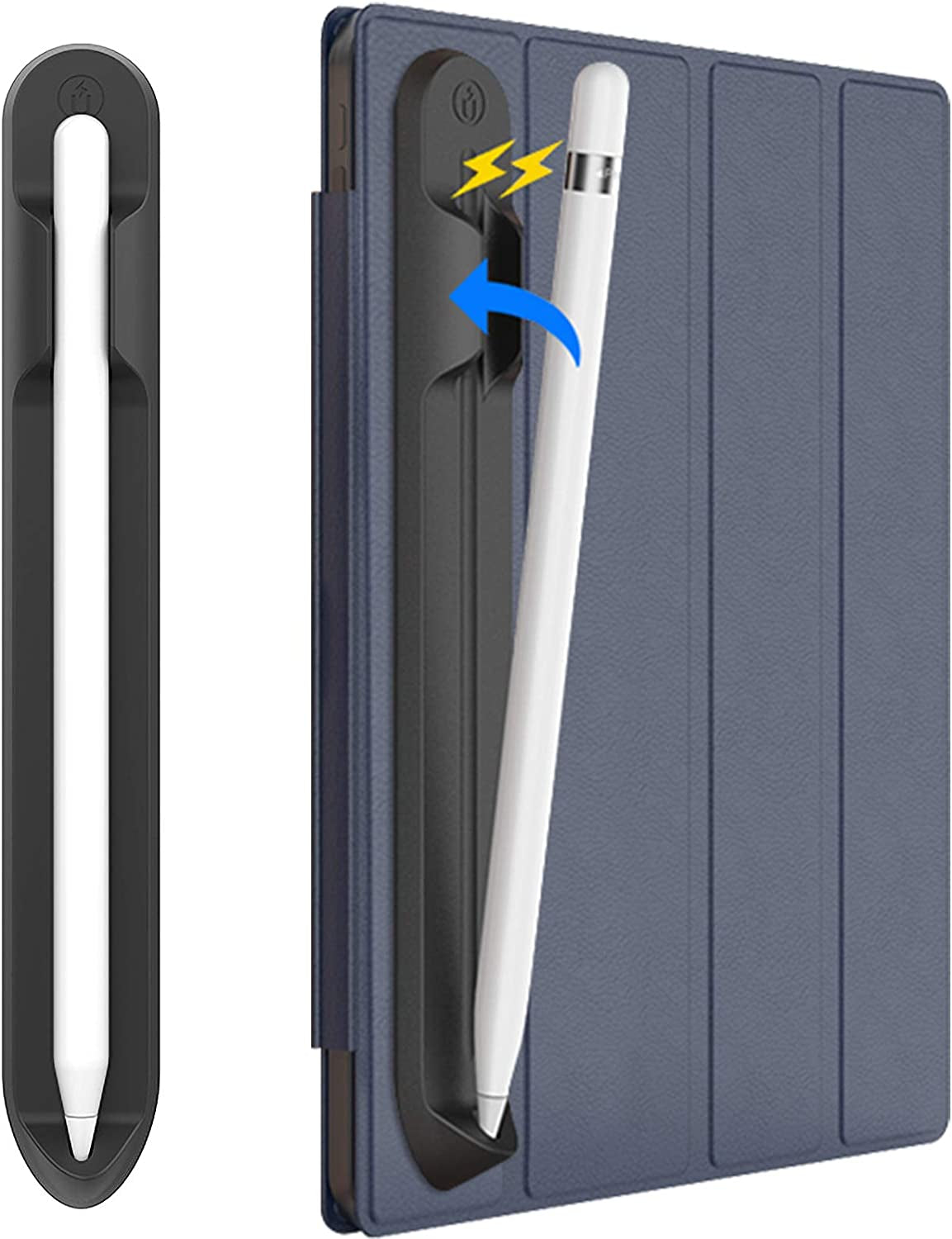 Doormoon Pencil Holder for Apple Ipad 2020 (8Th Gen) 2019 2018/ Ipad Air/ 9.7 / Pro 9.7"/ Pro 10.5"/12.9"/Pro 12.9/, Magnetic Silicone Apple Pencil 1St 2Nd Gen Leather Pocket Sleeve (Black)  Doormoon   